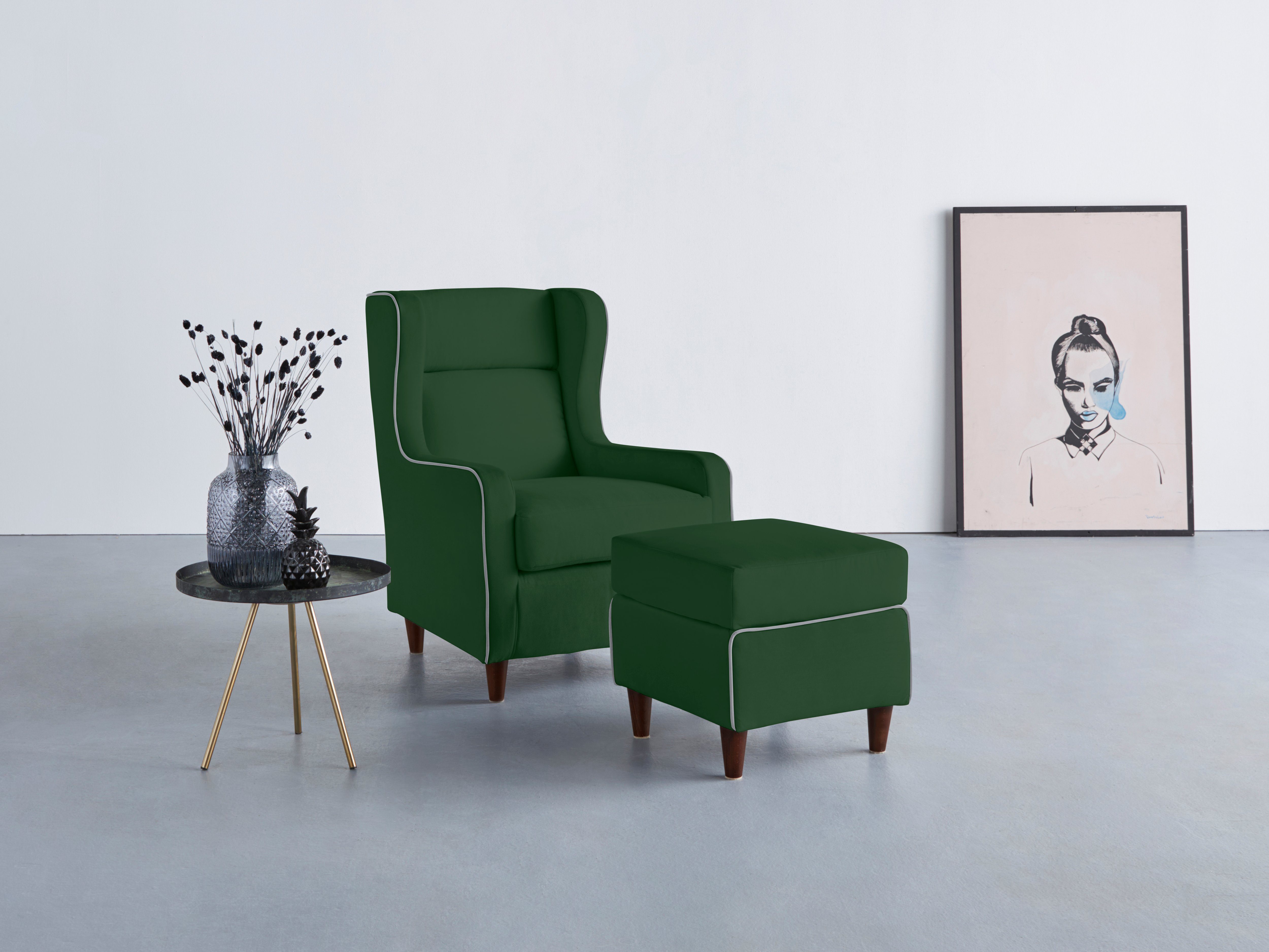 INOSIGN Oorfauteuil Rhada met contrastkleurige opstaande naad, bxdxh: 73x85x99 cm