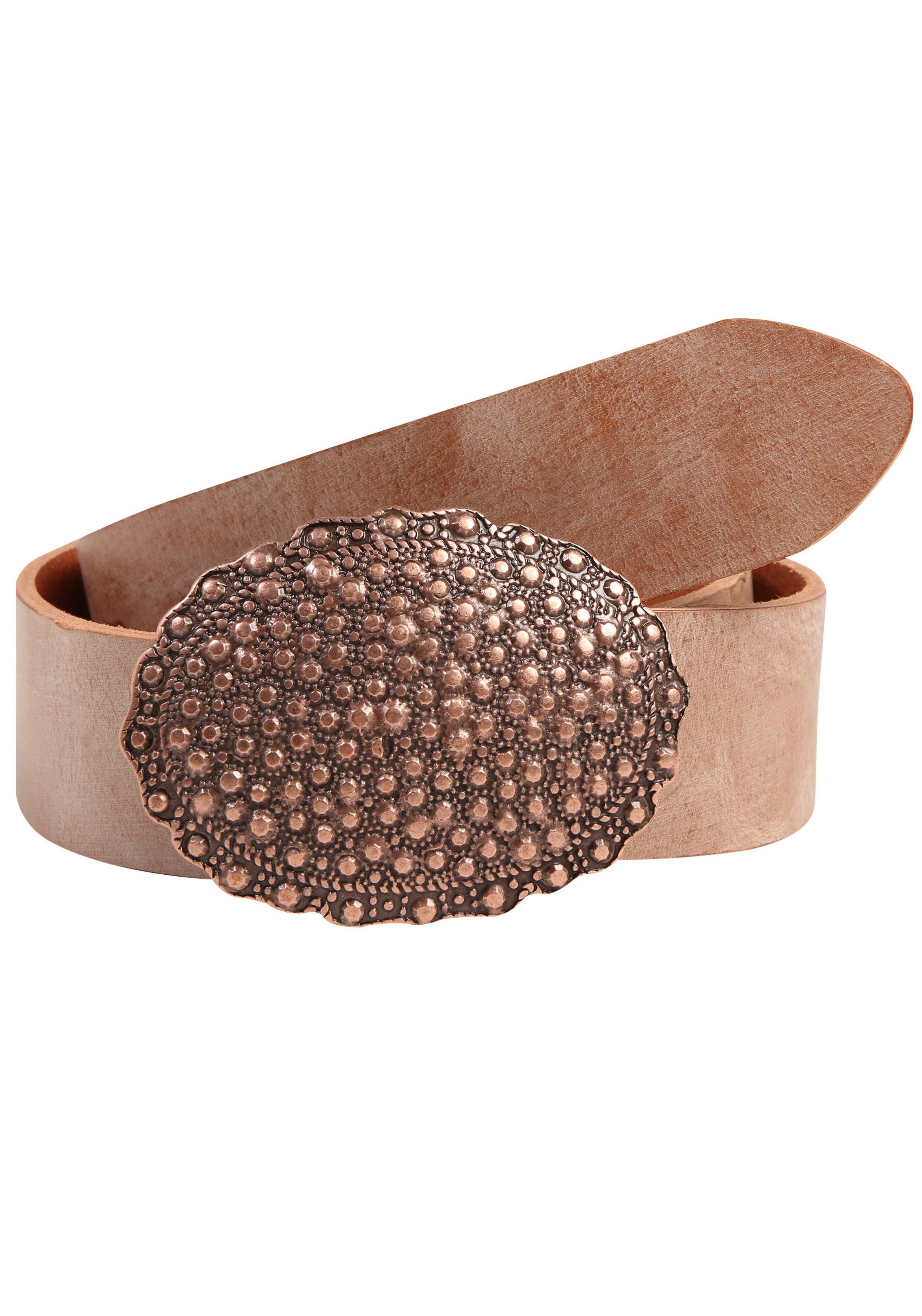 RETTUNGSRING by showroom 019° Leren riem met verwisselbare sluiting "ovaal nieten koper" unisex riemen maat 95 bruin