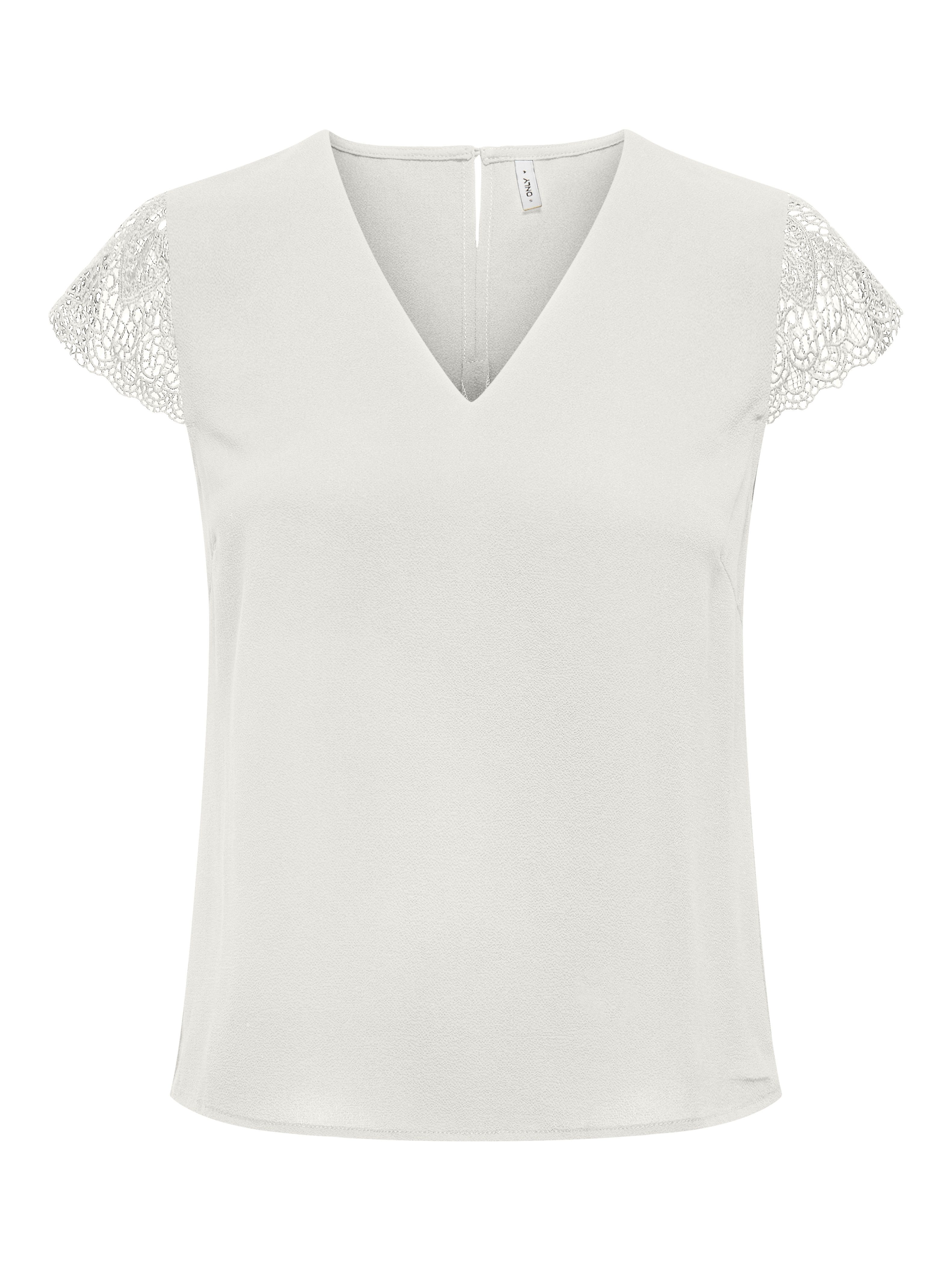Only Shirt met korte mouwen ONLELVA FR S/S LACE V-NECK TOP CS PTM