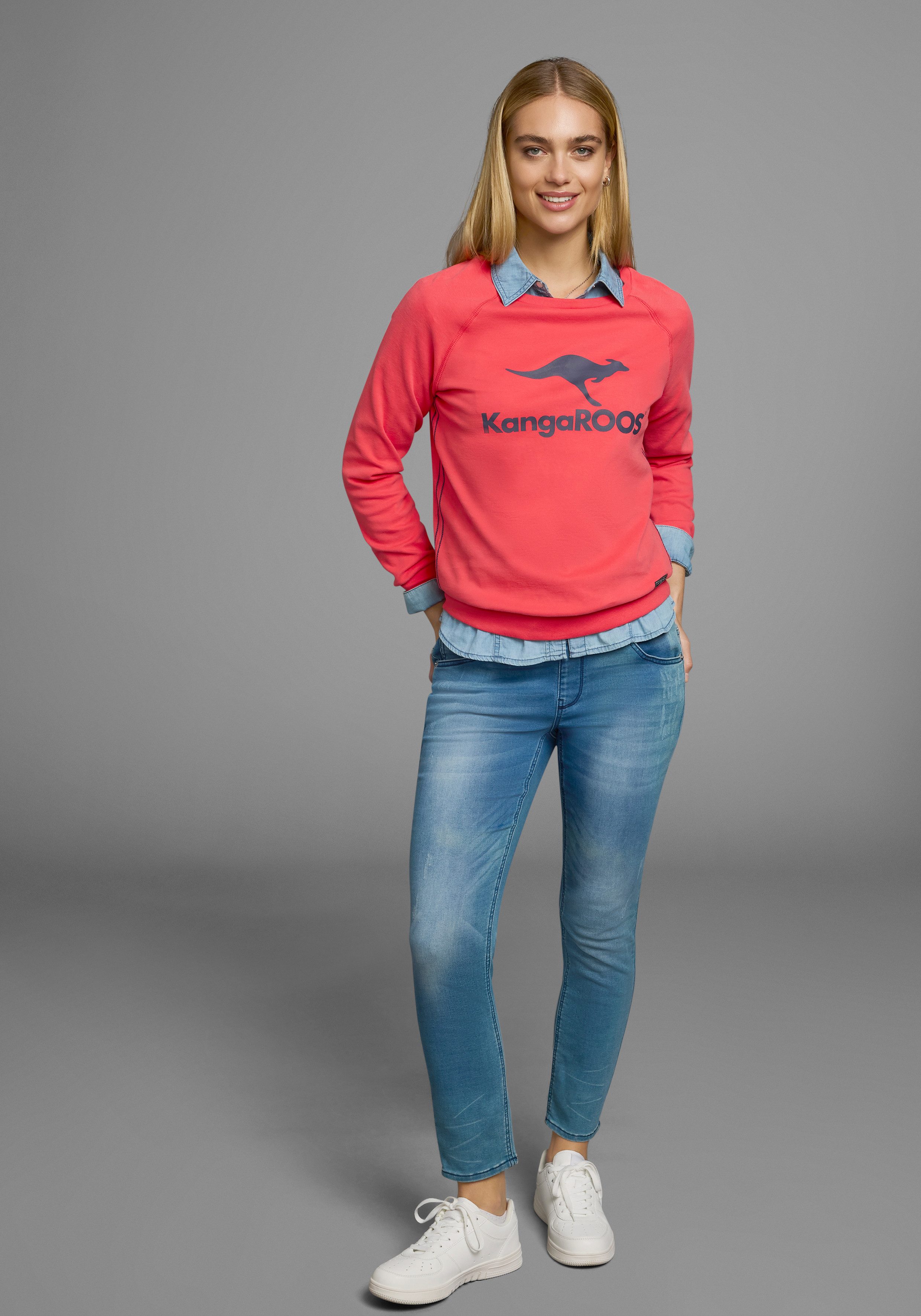 KangaROOS Sweatshirt Lange mouwen, figuurvolgende snit, met print, ronde hals