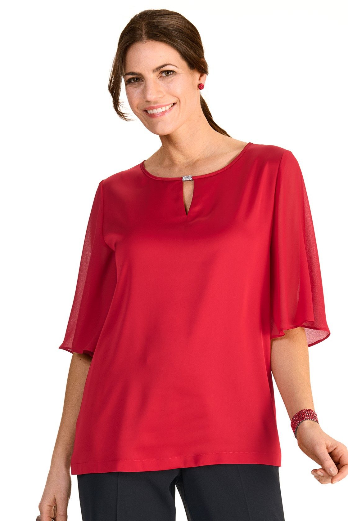 HERMANN LANGE Collection Shirt met glinsterend detail aan de halslijn dames t-shirts maat 36 rood