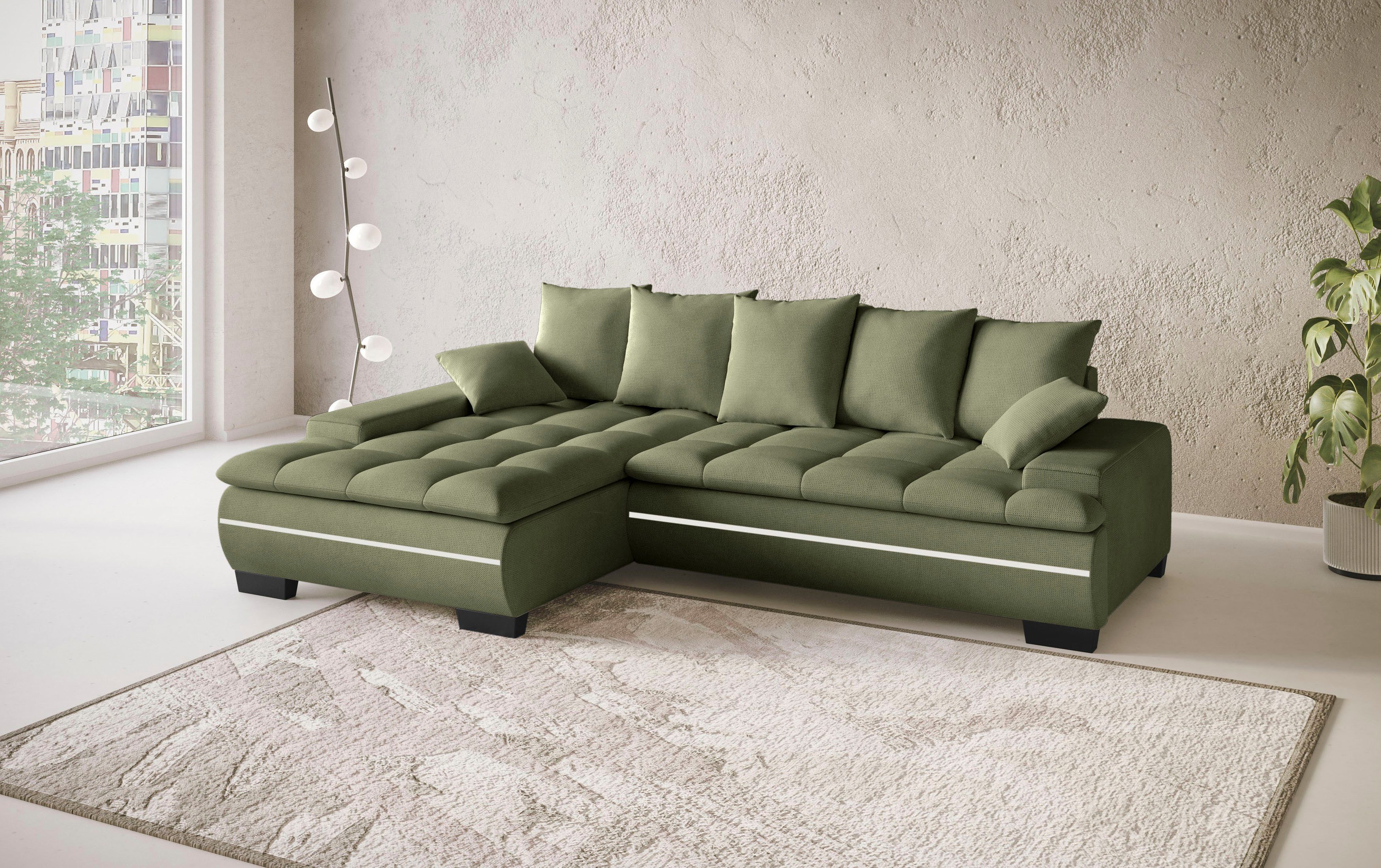 Mr. Couch Hoekbank Haiti II, L-vorm RGB-LED verlichting, koudschuim, optioneel met bed, bedlade