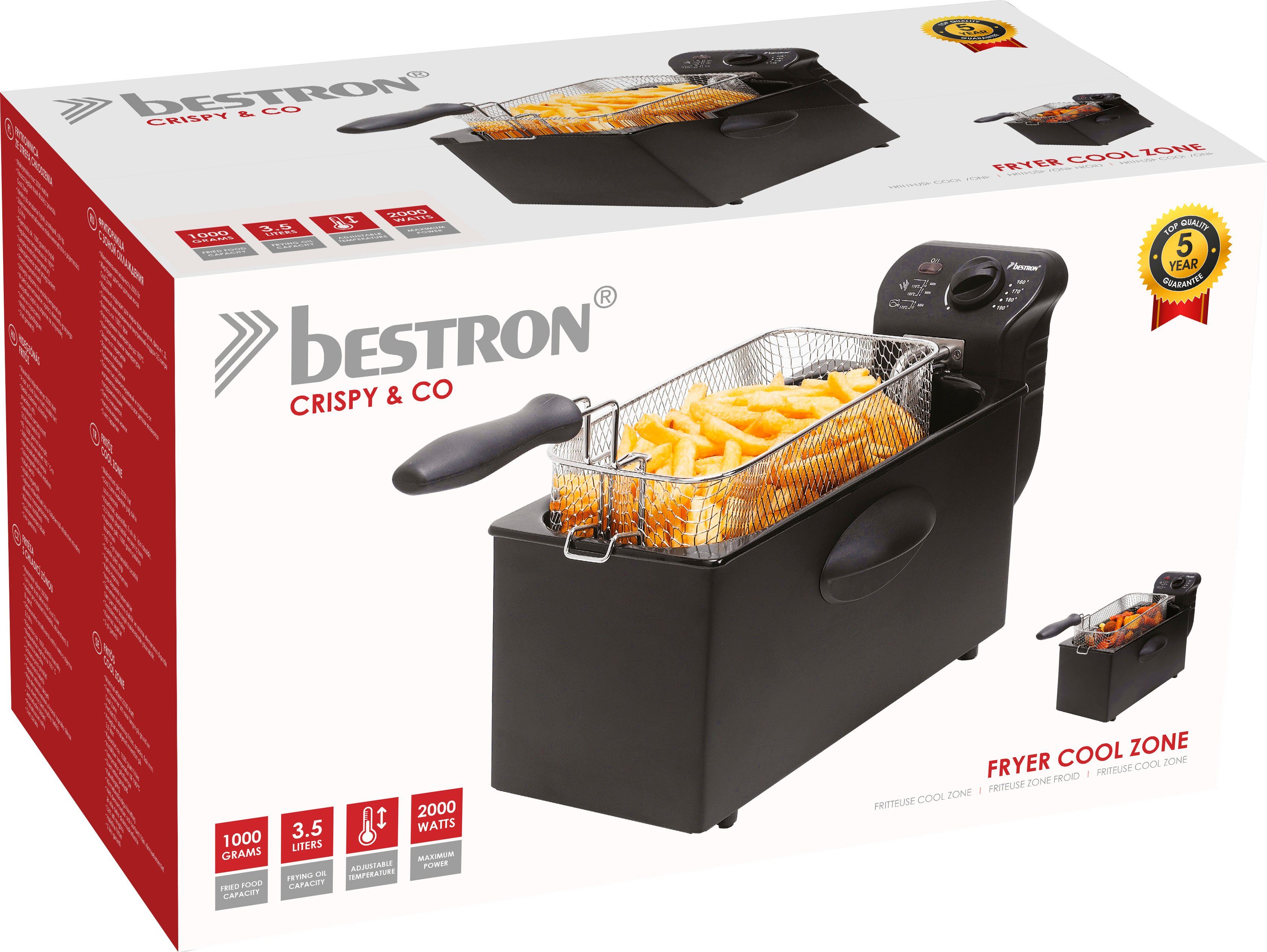 bestron Friteuse AF357B 1 kg, 3,5 liter, koudezone technologie, vaatwasmachinebestendig