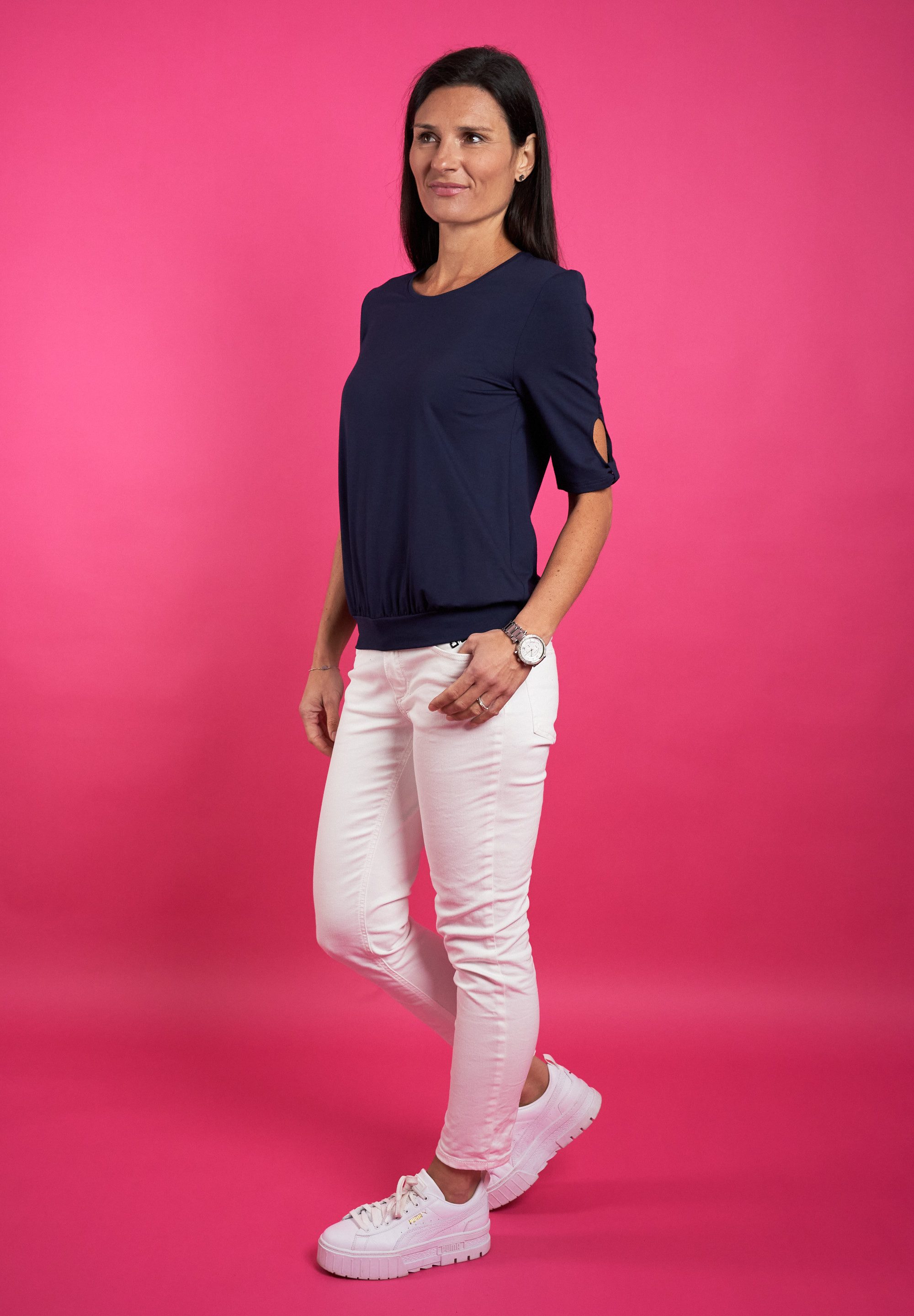 Seidel Moden Shirt met ronde hals met cut-out details, made in germany
