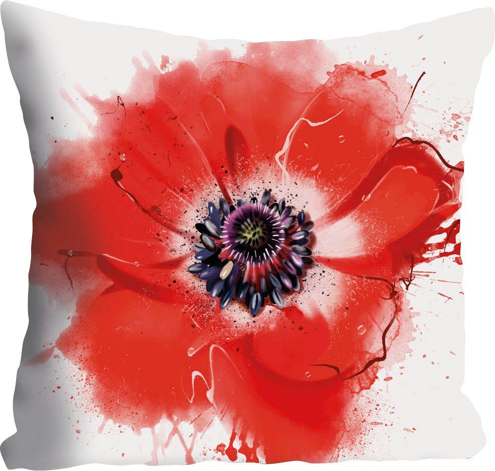 queence Sierkussen Vicky Kussenhoes, witte achtergrond, klaprozen, floraal ontwerp, delicaat, rood (1 stuk)