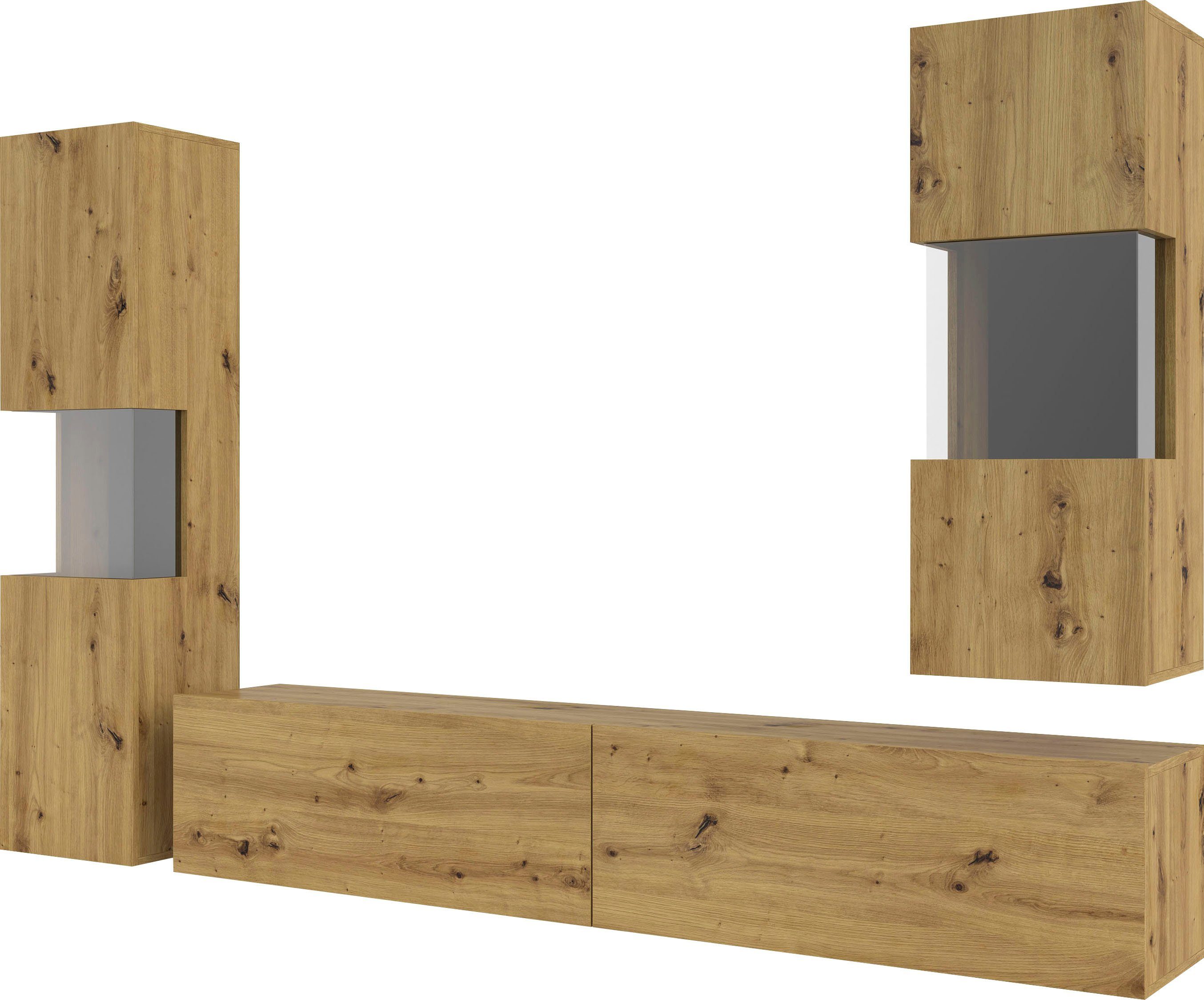 INOSIGN Wandmeubel Ava, woonkamer-set hangend/staand te monteren, vitrinekast, lowboard