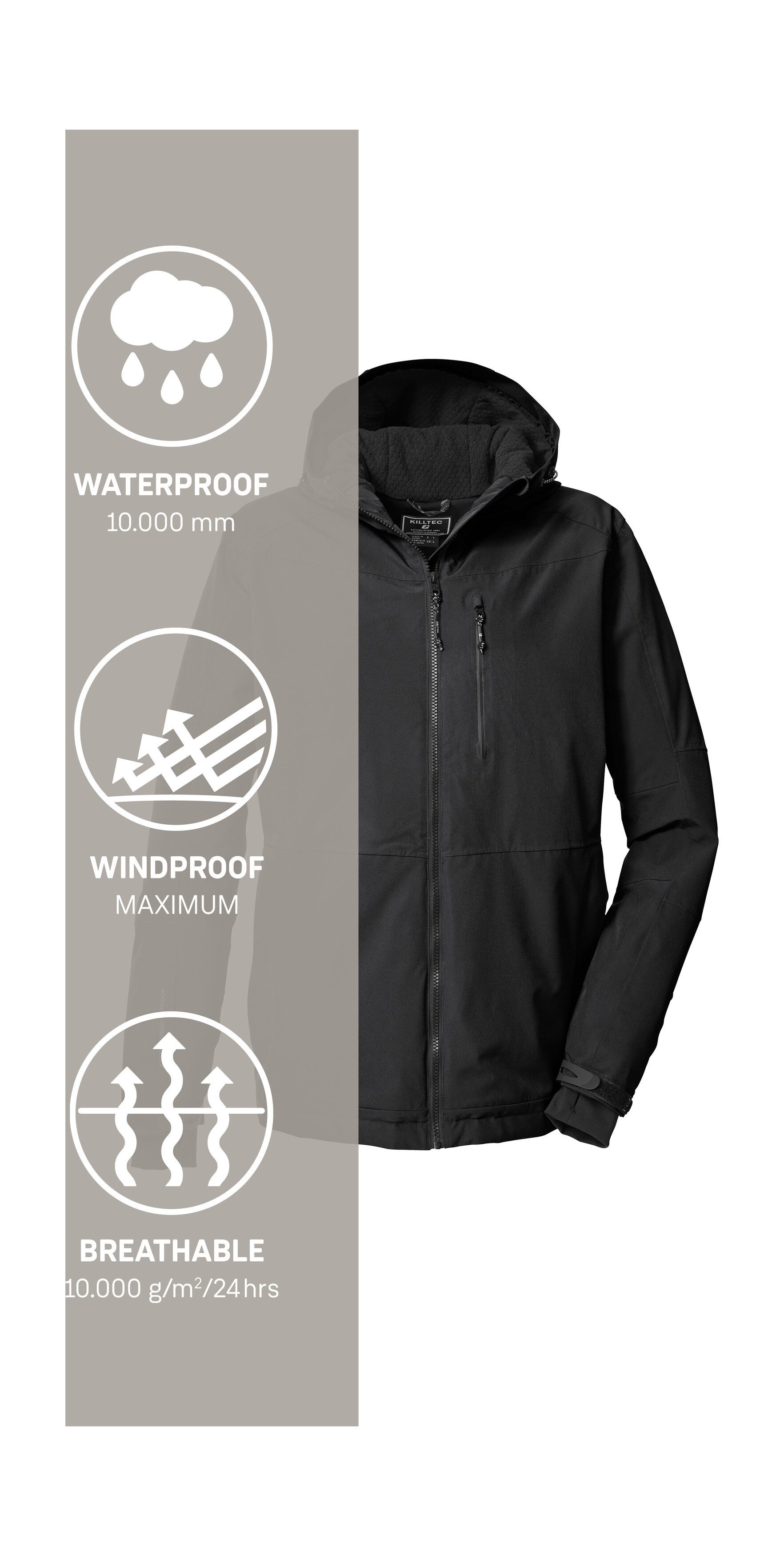 Killtec Functioneel jack KOW 81 MN JCKT Water- en winddichte herenjas met verstelbare capuchon