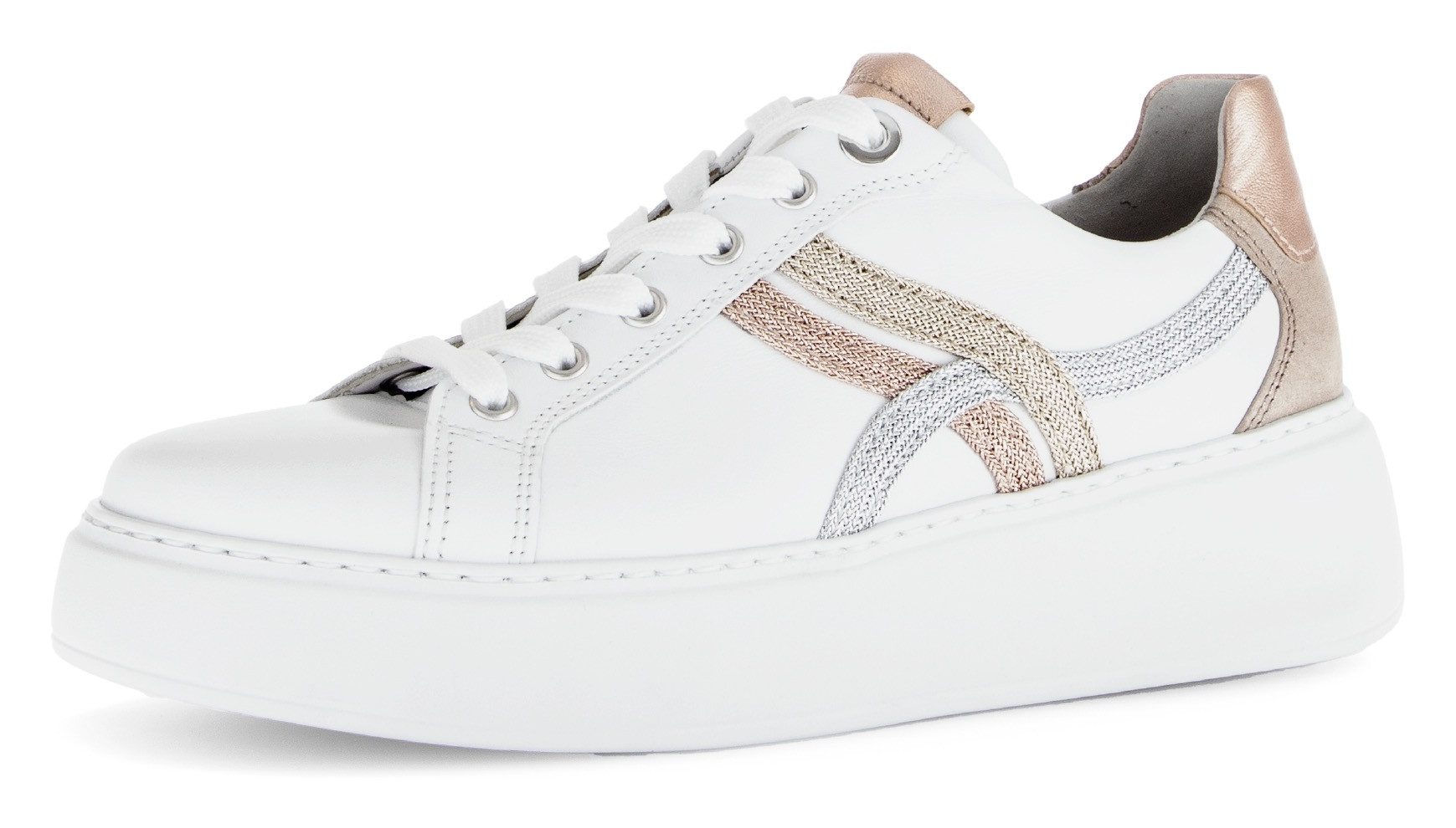 Gabor Plateausneakers Florence , vrijetijdsschoen, lage schoen, veterschoen, contrastafwerking, breedte g (=breed) dames lage sneakers maat 41 wit