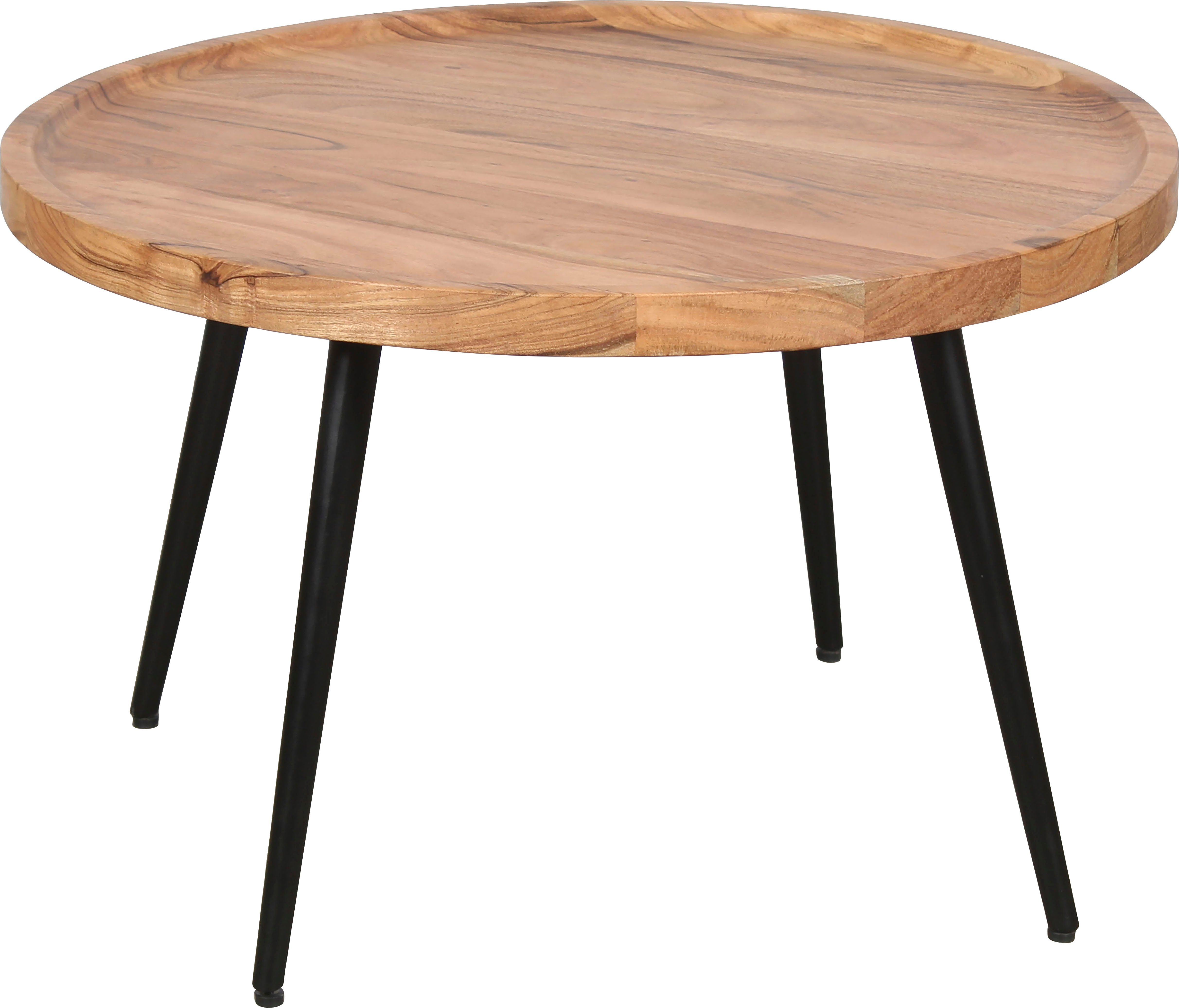 byLIVING Salontafel Romy met massief acaciahout - plaat en zwarte metalen frame, rond 75 cm