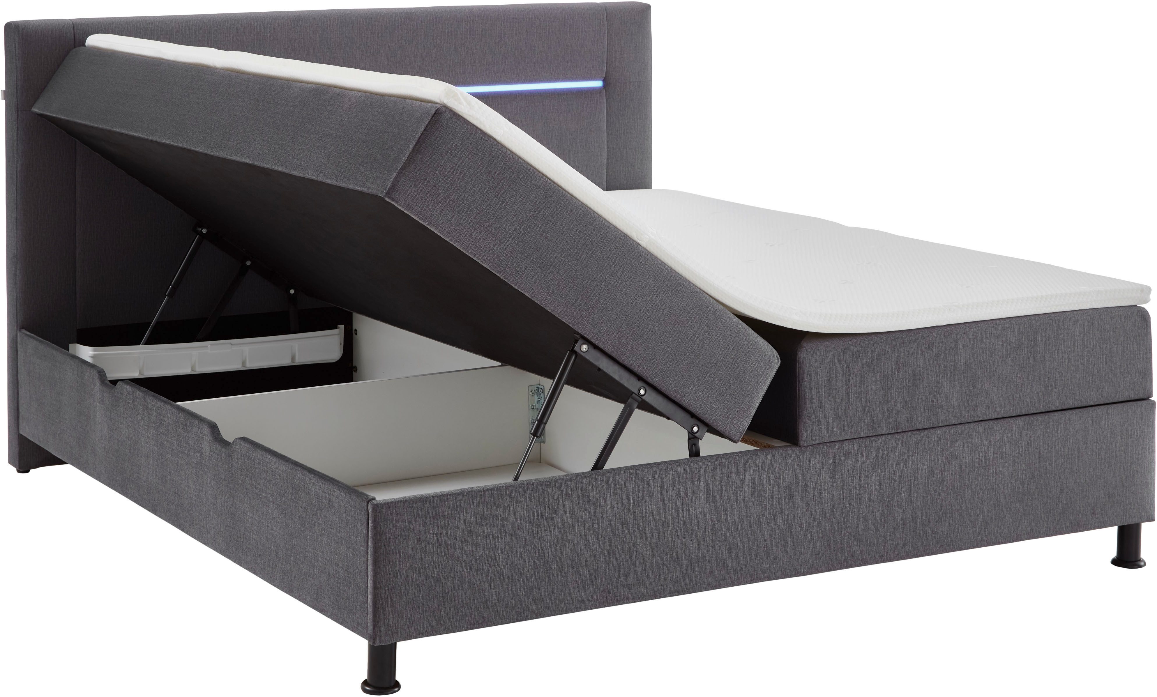 INOSIGN Boxspring Escalon LED met opbergruimte, inclusief topper, LED-lichtstrip in het hoofdeinde