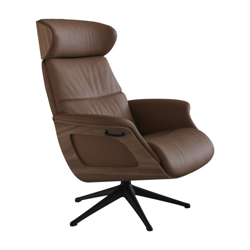 FLEXLUX Relaxfauteuil Clement relaxstoel, gestoffeerde stoel, ligstoel, TV-stoel, Rug- & hoofdverstelling, draaibaar, armleuning walnoot, voet zwart