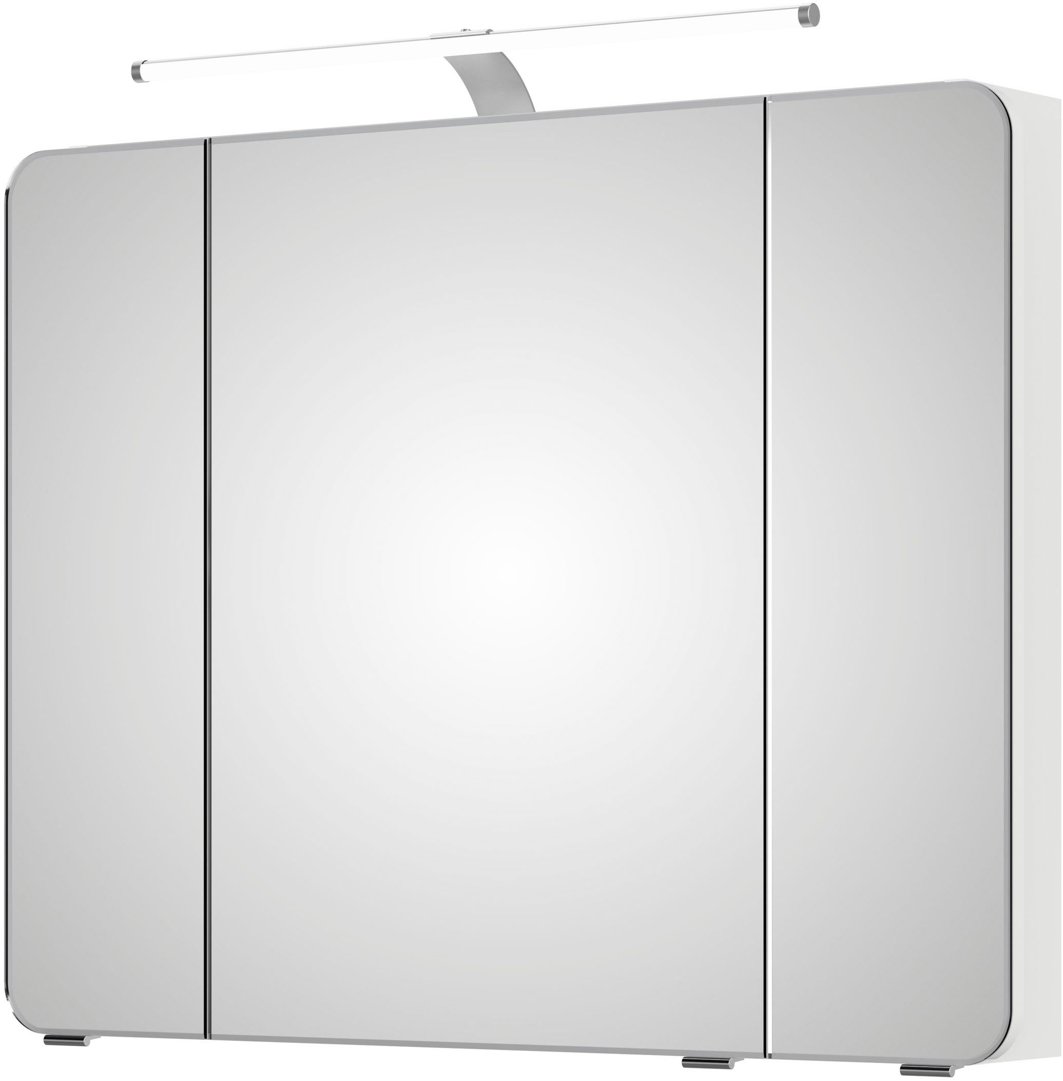 Saphir Spiegelkast Serie 4005 badkamer spiegelkast incl. LED-opbouwlamp Badkast 90 cm breed, 3 deuren, 6 glazen legplanken, incl. deurdemper