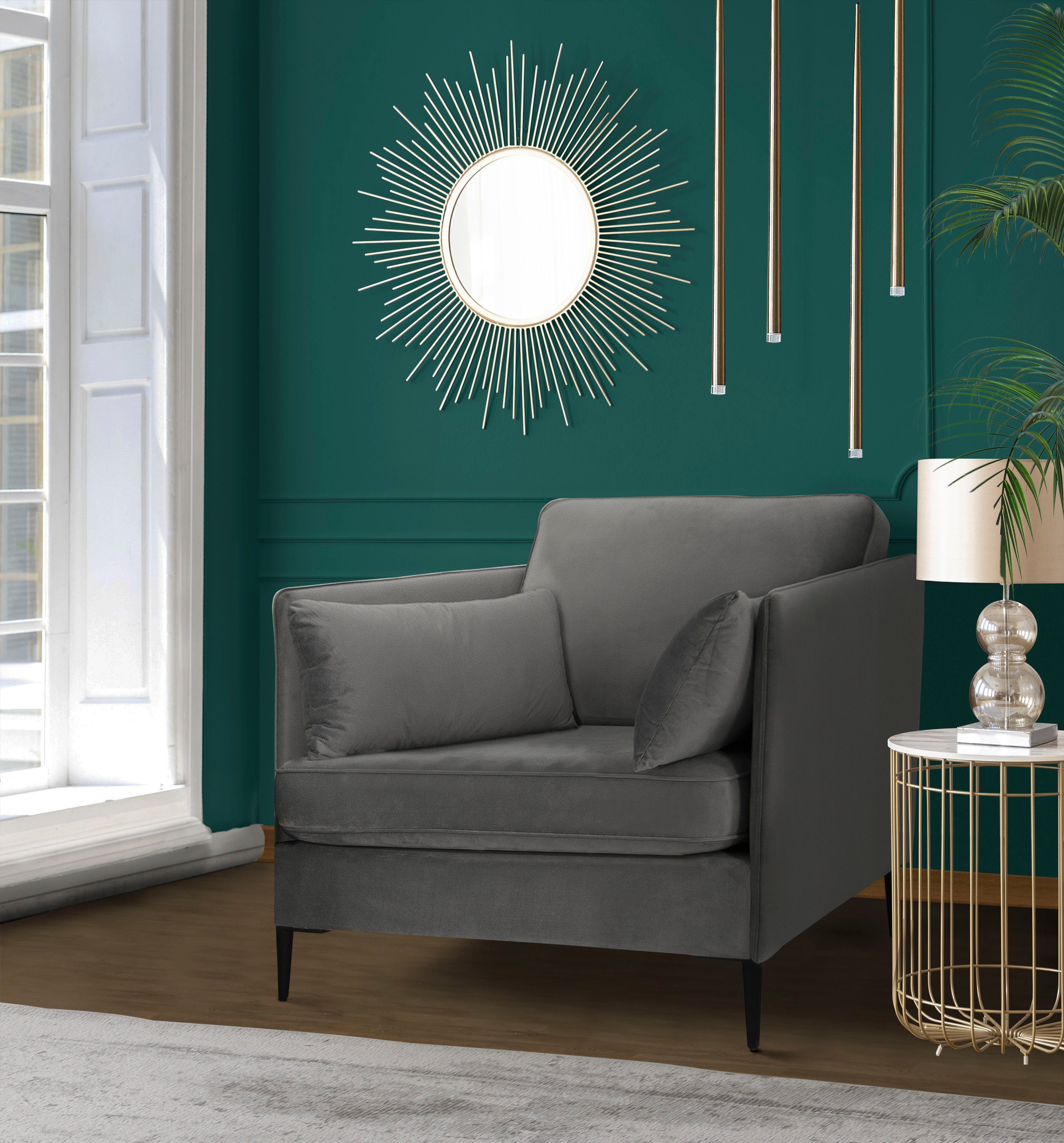 Leonique Fauteuil Light inclusief losse sierkussens, met smalle armleuningen en telescooppoten