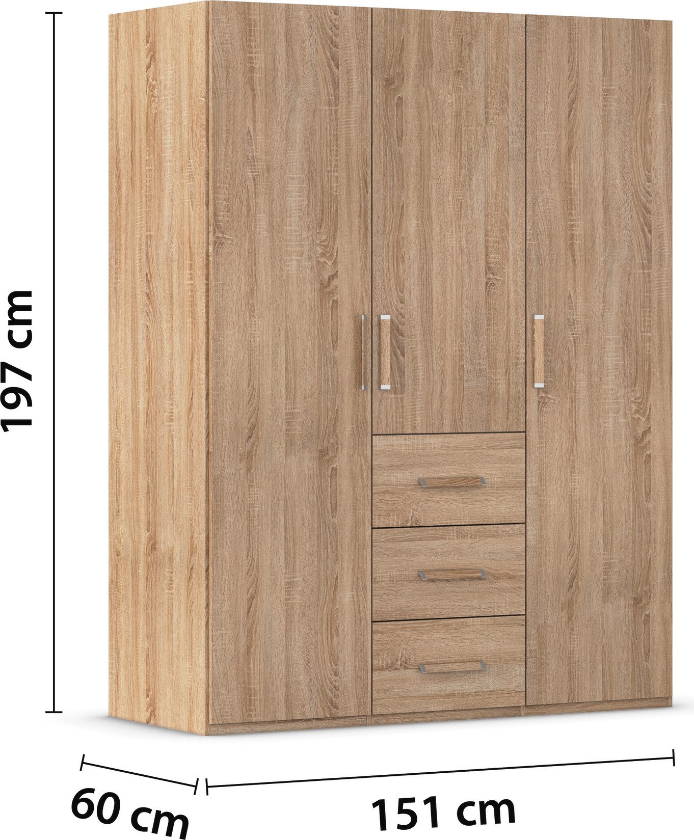 rauch Draaideurkast Kledingkast Kast Garderobe Slaapkamerkast EVELYN in elegante stijl met lades 3 breedtes en 2 hoogtes made in germany