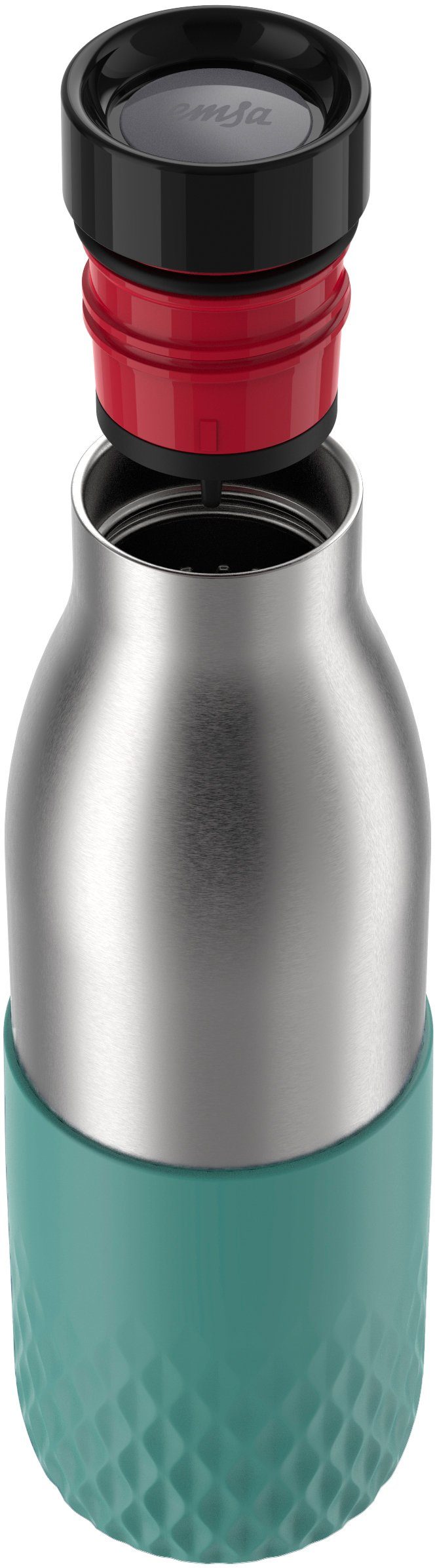 Emsa Drinkfles Bludrop Sleeve Roestvrij staal/siliconen, quick-press, 12u warm/24u koel (1-delig)