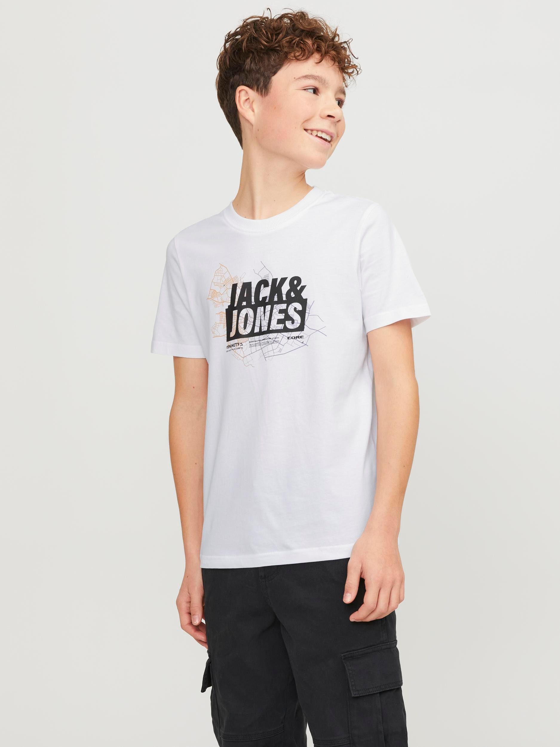Jack & jones JUNIOR T-shirt JCOMAP met printopdruk wit Jongens Katoen Ronde hals 164
