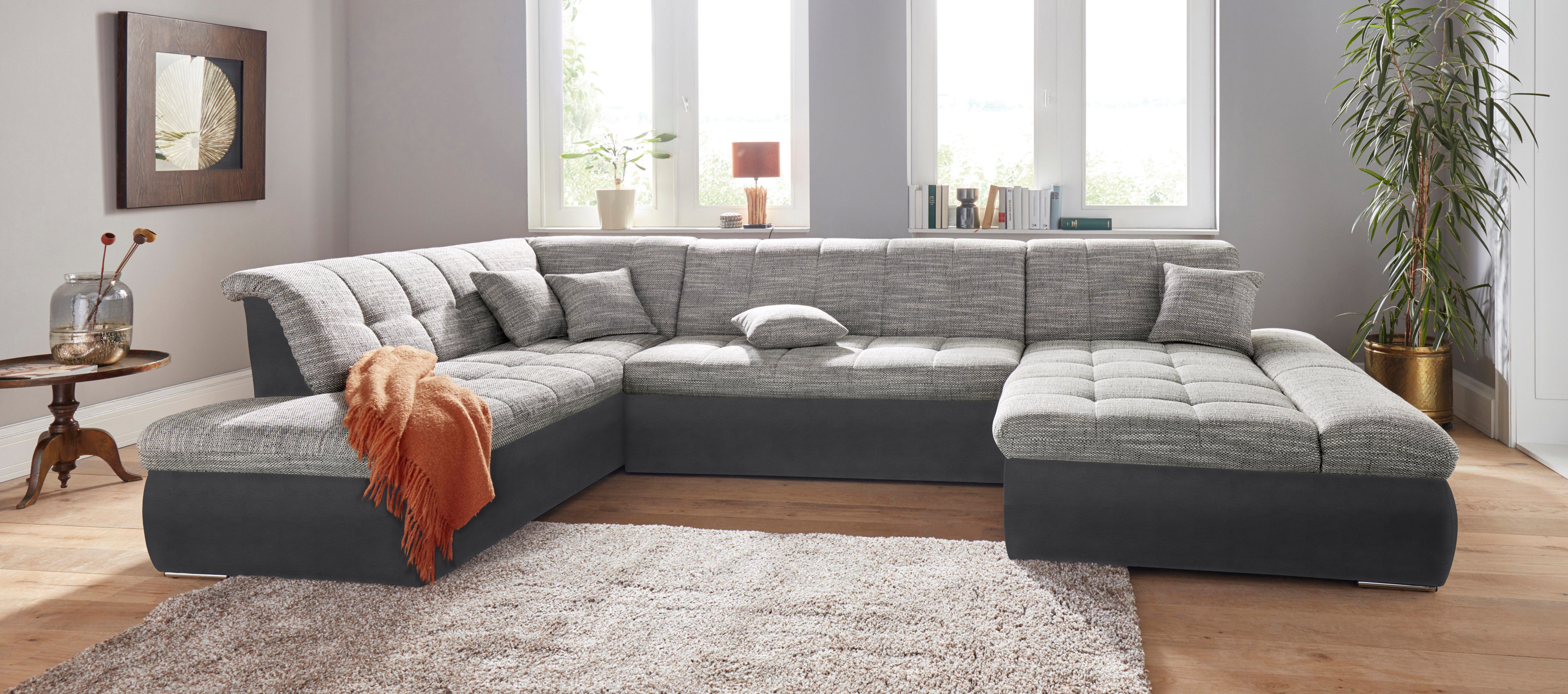 DOMO collection Zithoek Moric Luxus incl. sierkussen U-vorm, tot 140 kg per zitplaats belastbaar, XXL B/D/H: 353/216/80 cm