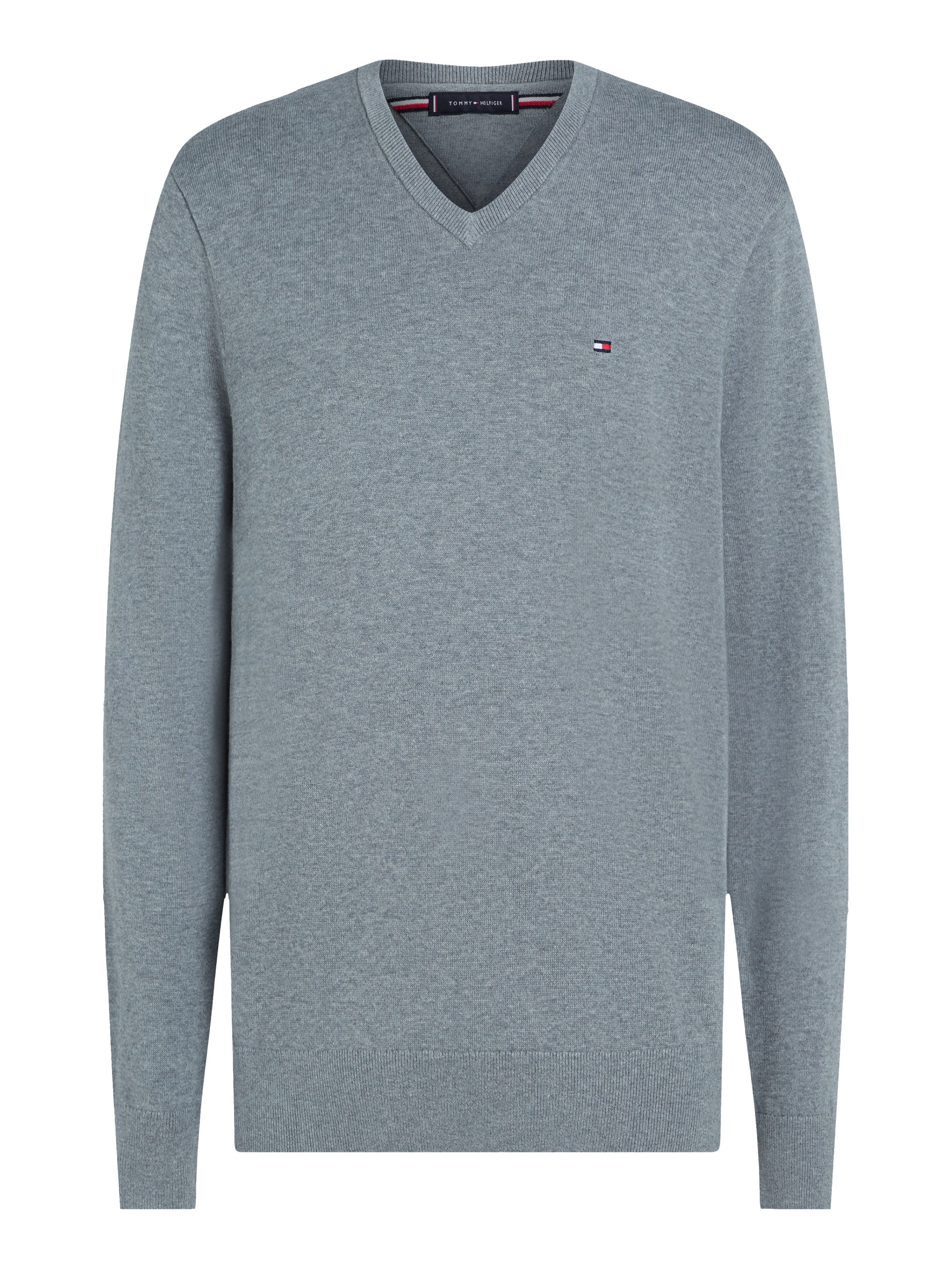 Tommy Hilfiger Gebreide trui ESSENTIAL COTTON V NECK met V-hals en borduursel