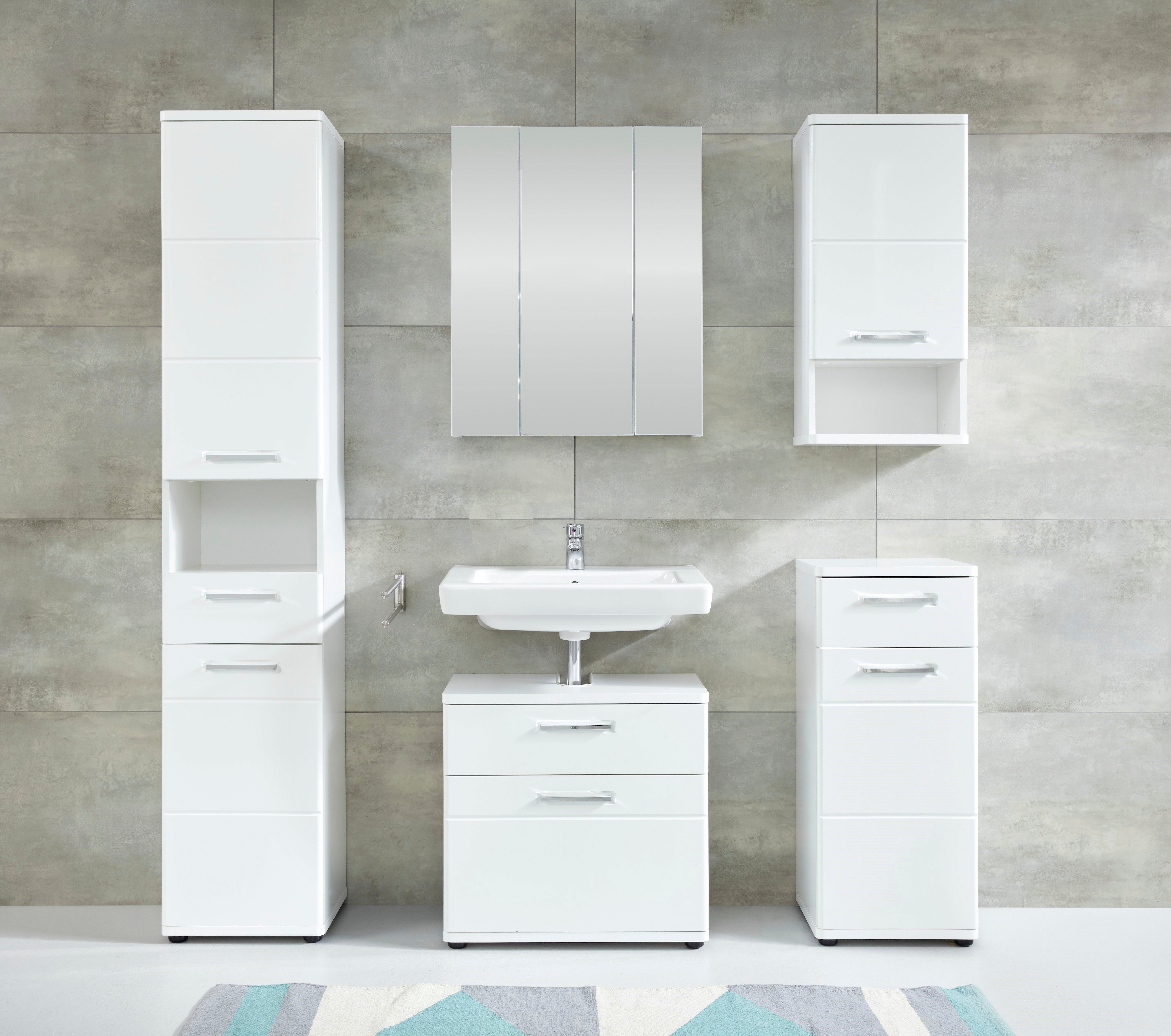 welltime Hoge kast Mora Witte badkamerkast met lade en 2 deuren - (B/D/H) 37/34/189 cm