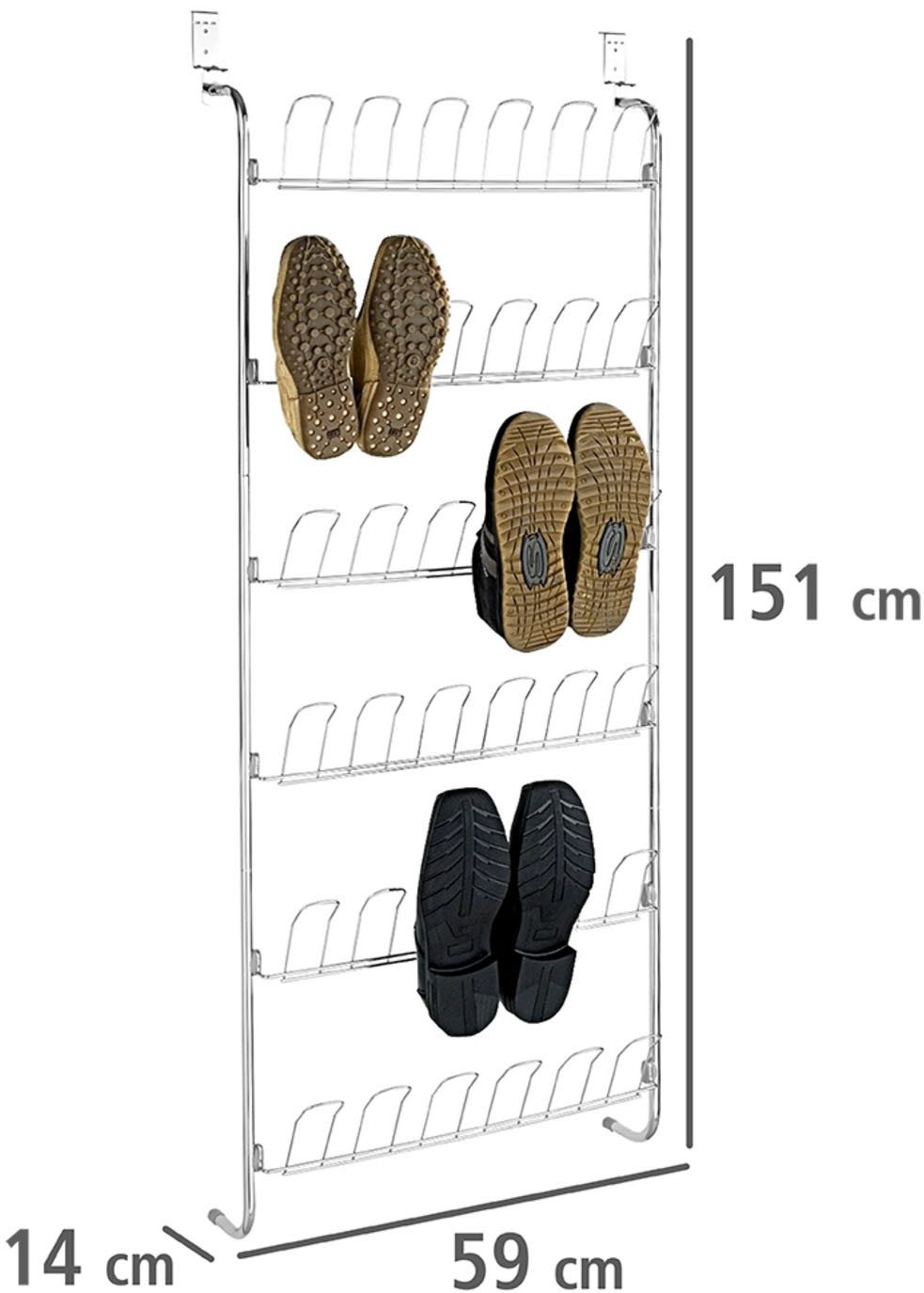 WENKO Deurrekje voor 18 paar schoenen, ruimtebesparend, om op te hangen aan deuren zonder boren