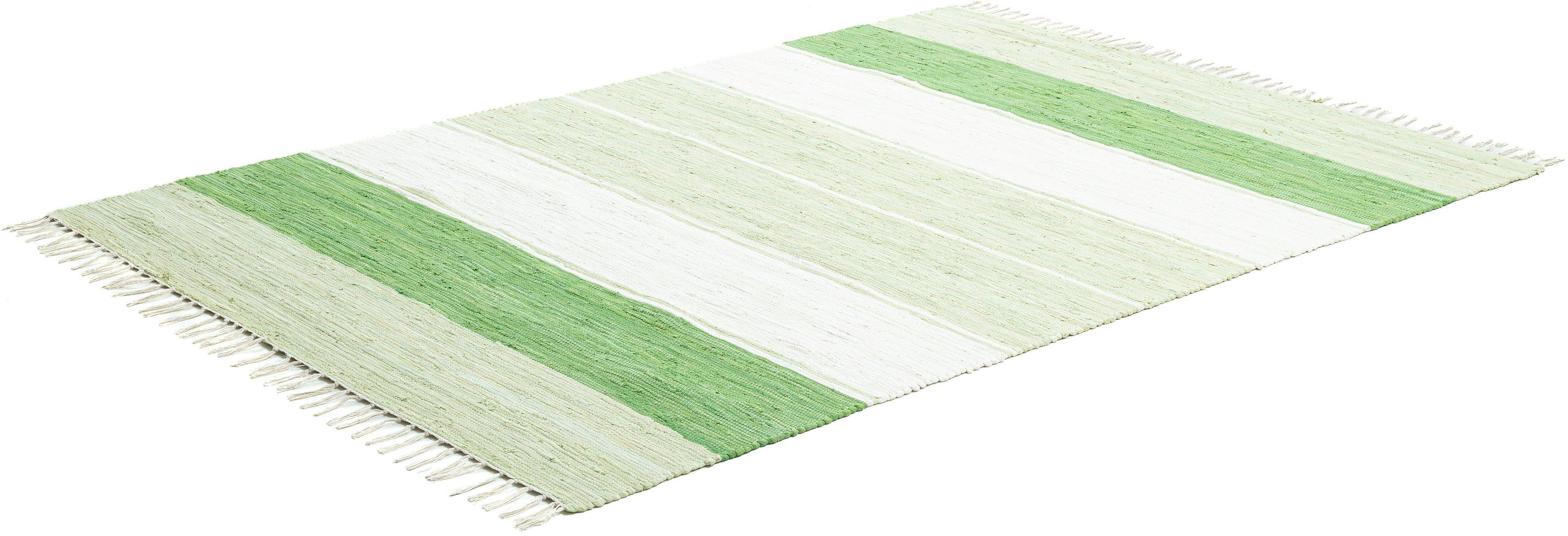 THEKO Vloerkleed Stripe Cotton Platweefsel, gestreept, puur katoen, met de hand geweven, met franje