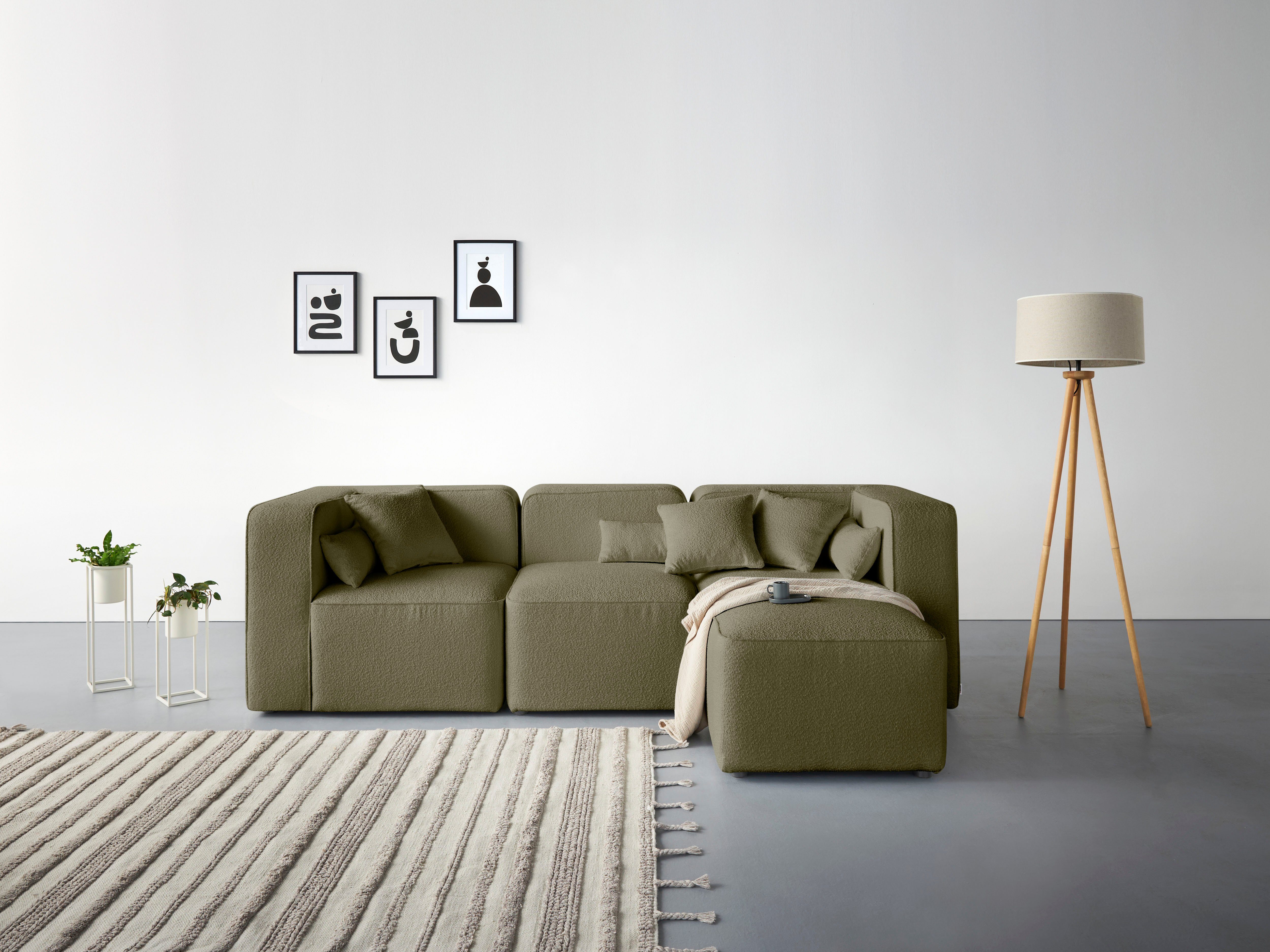 andas 3-zitsbank Sundstrup L-vorm Moduleserie, individuele samenstelling groen, 3-zitsbanken