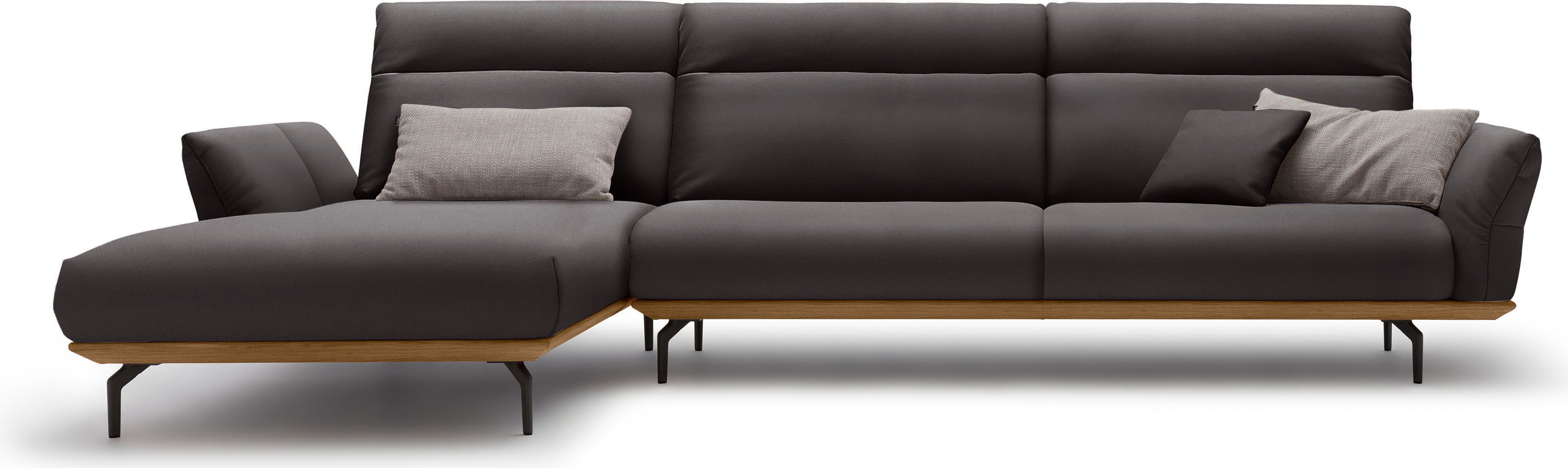 OTTO Creation BY ROLF BENZ Hoekbank Hs.460 Sokkel in walnotenhout, onderstel in umbra grijs, breedte 338 cm bruin, hoekbanken, Recamiere links