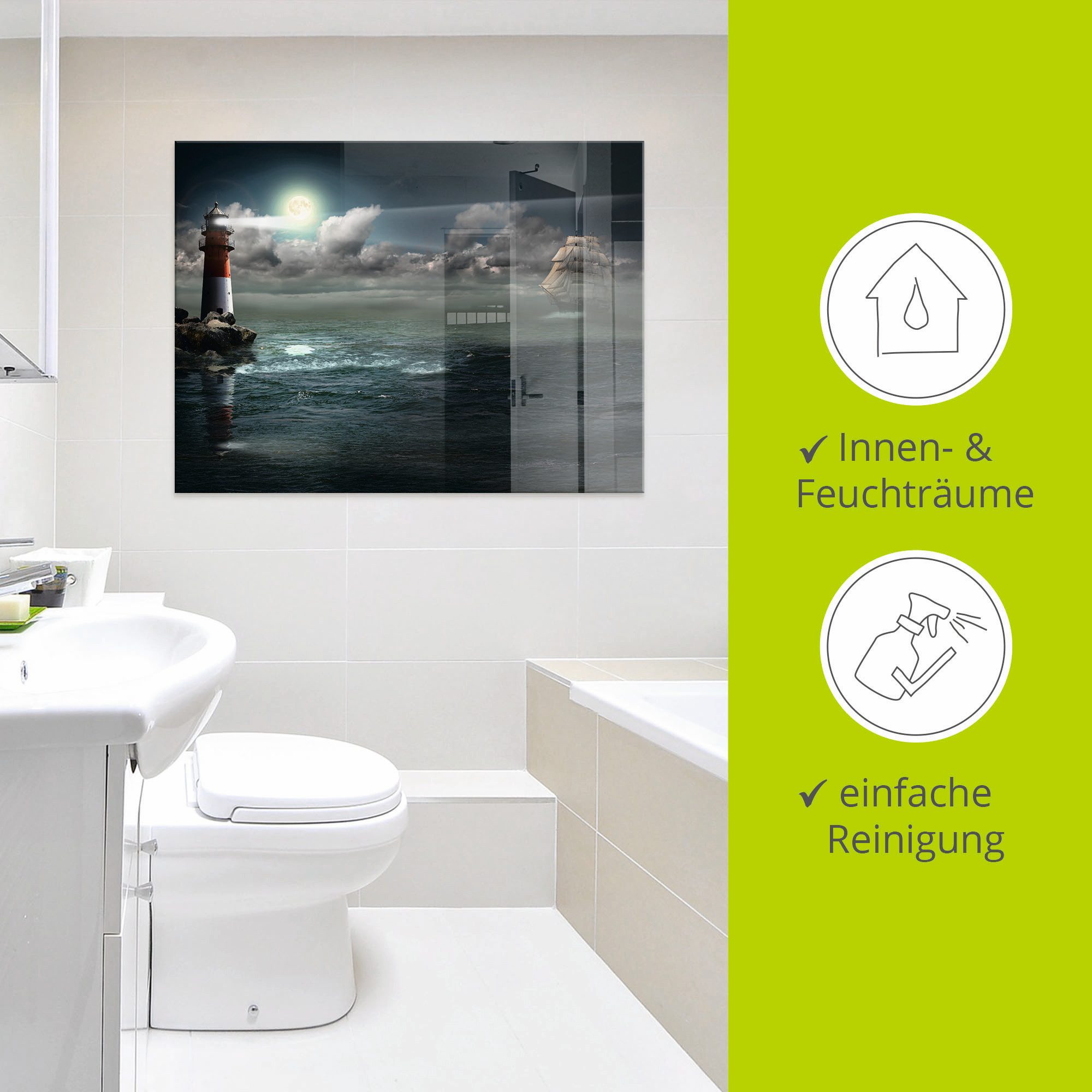 Artland Print op glas Vuurtoren onder verlichting
