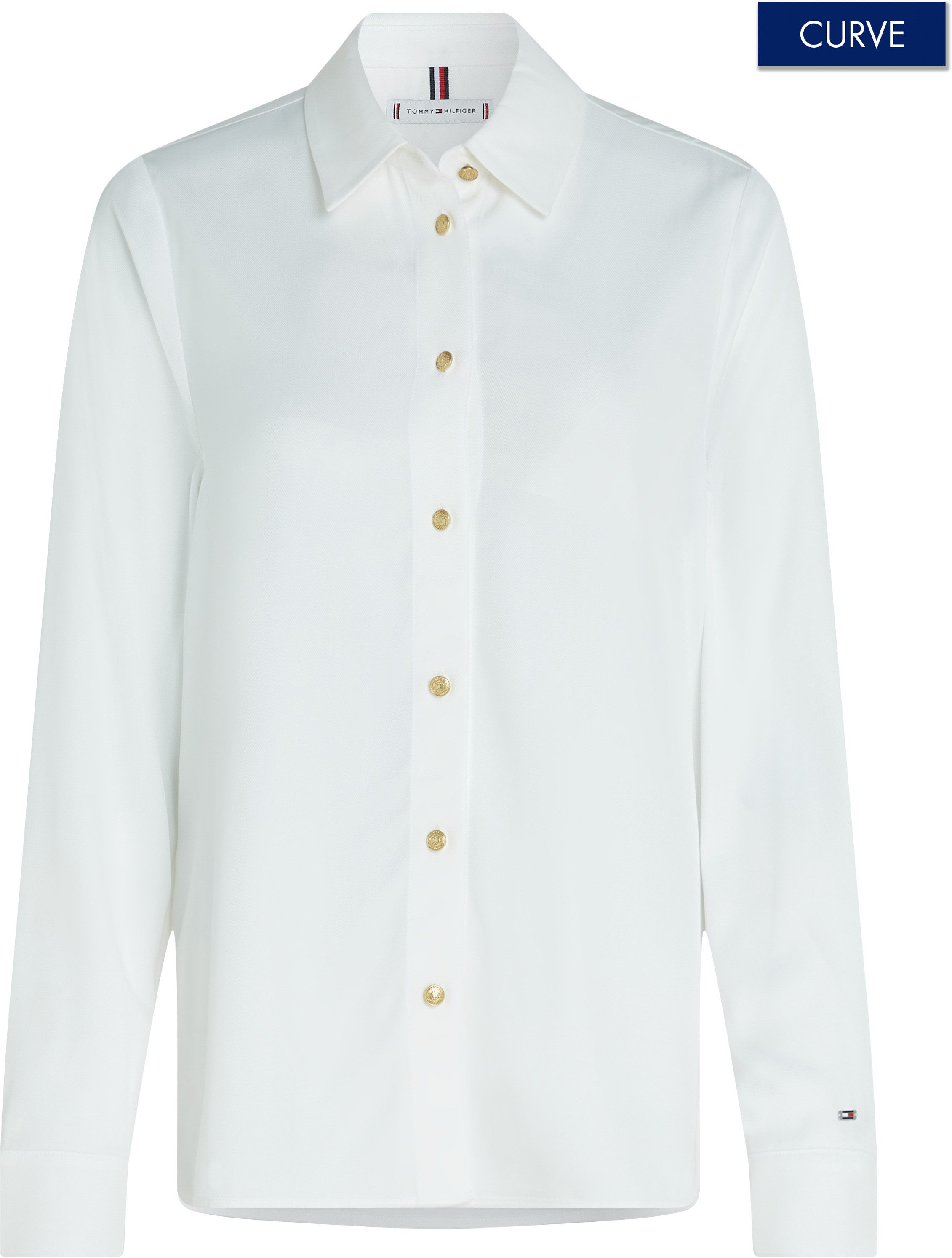 Tommy Hilfiger Curve Overhemdblouse CRV GOLD BUTTON VISCOSE LS SHIRT in grote maten, goudkleurige knop, met...