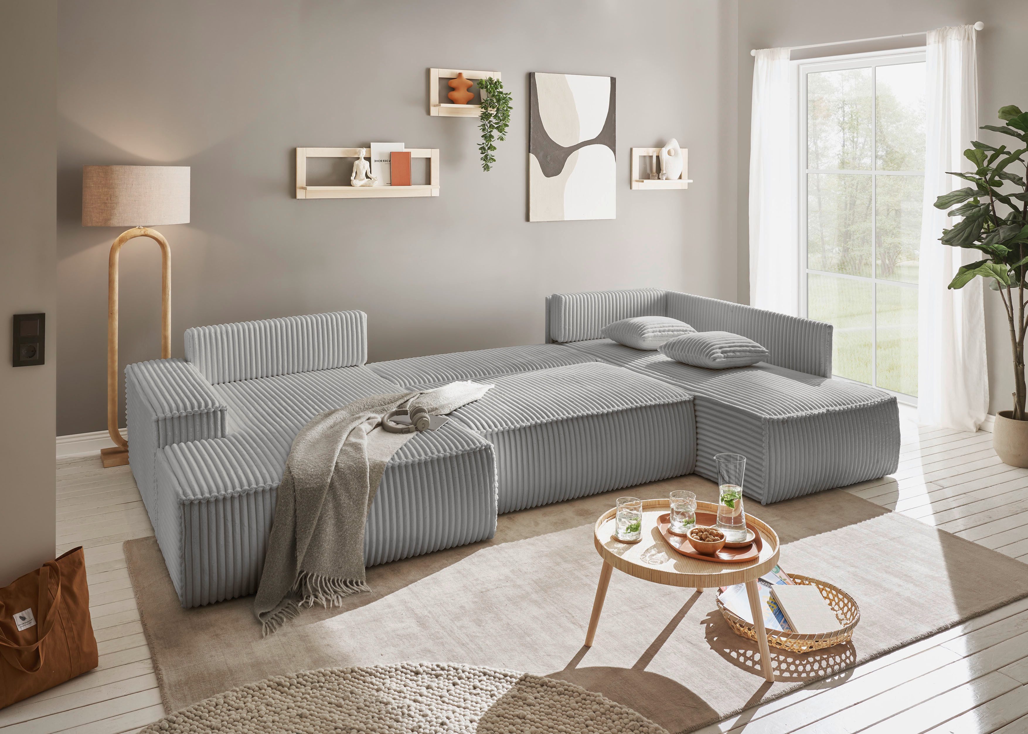 andas Zithoek FINNLEY U-model XXL 329 cm, bedbank, slaapfunctie m. bedkist