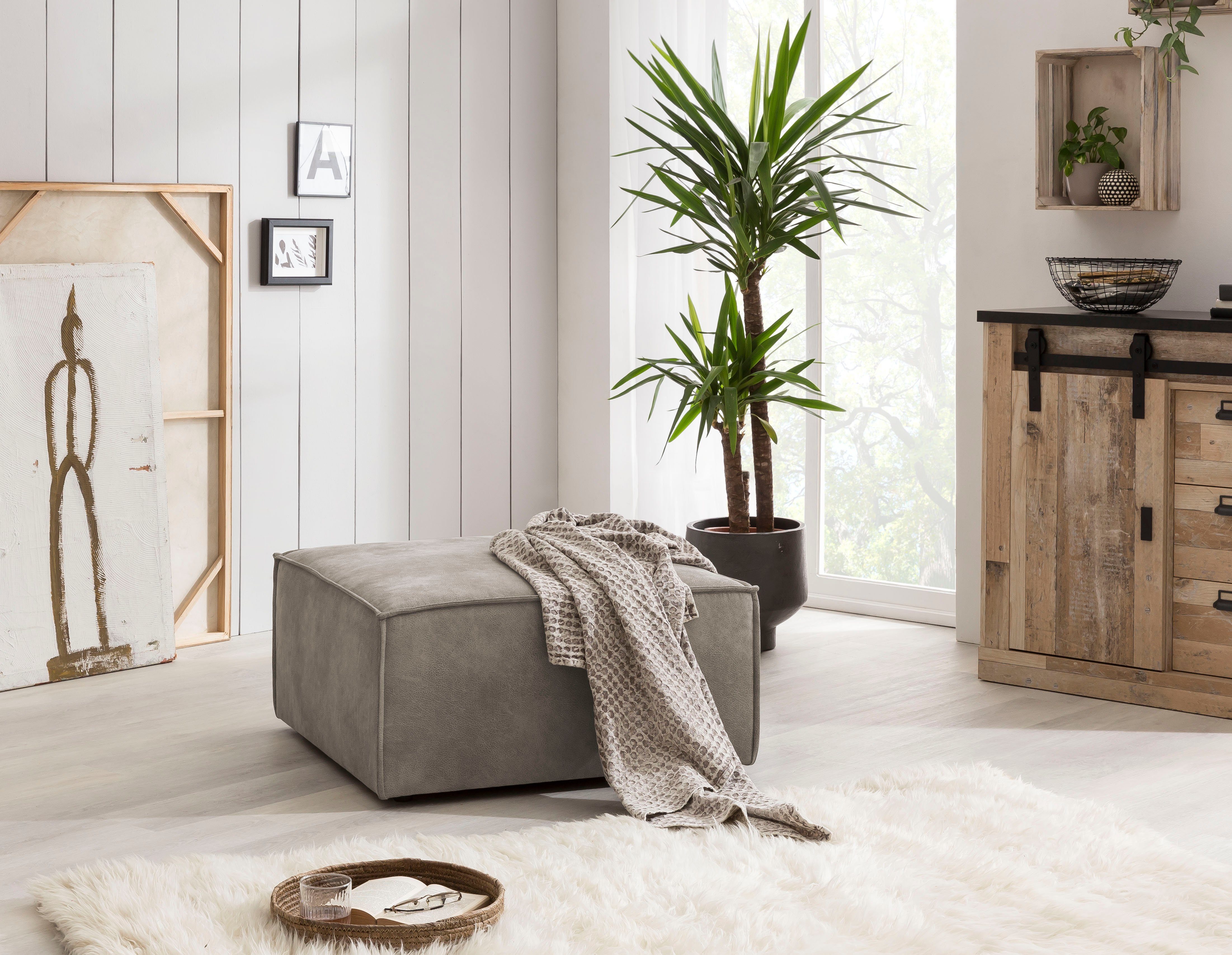 Home affaire Hocker Sherwood Vierkante poef/voetenbank, ideale als aanvulling op de "SHERWOOD" love seat