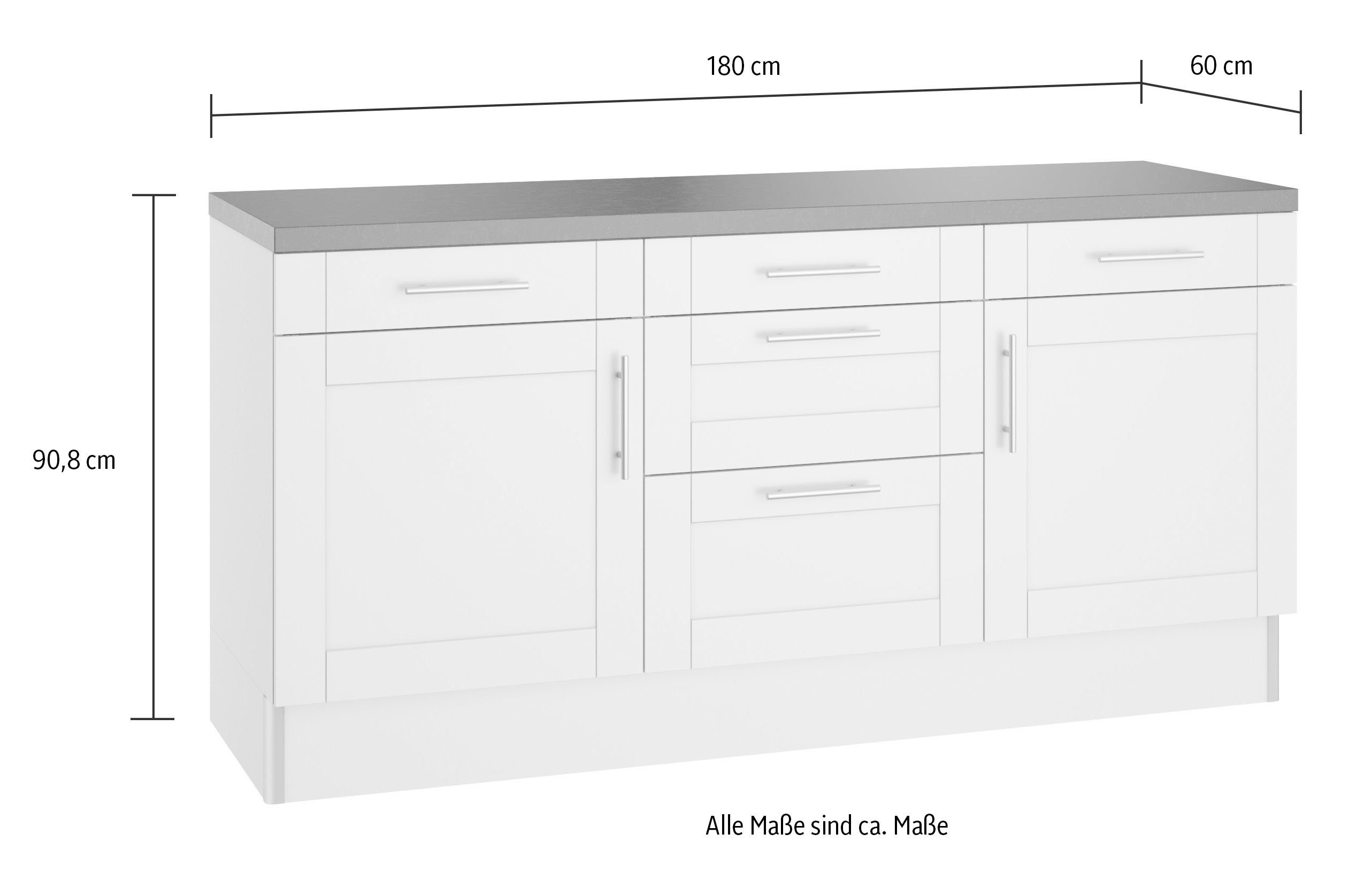 Kochstation Keuken KS-Ahus 180 cm breed, zonder elektrische apparaten, soft close functie, mdf fronten