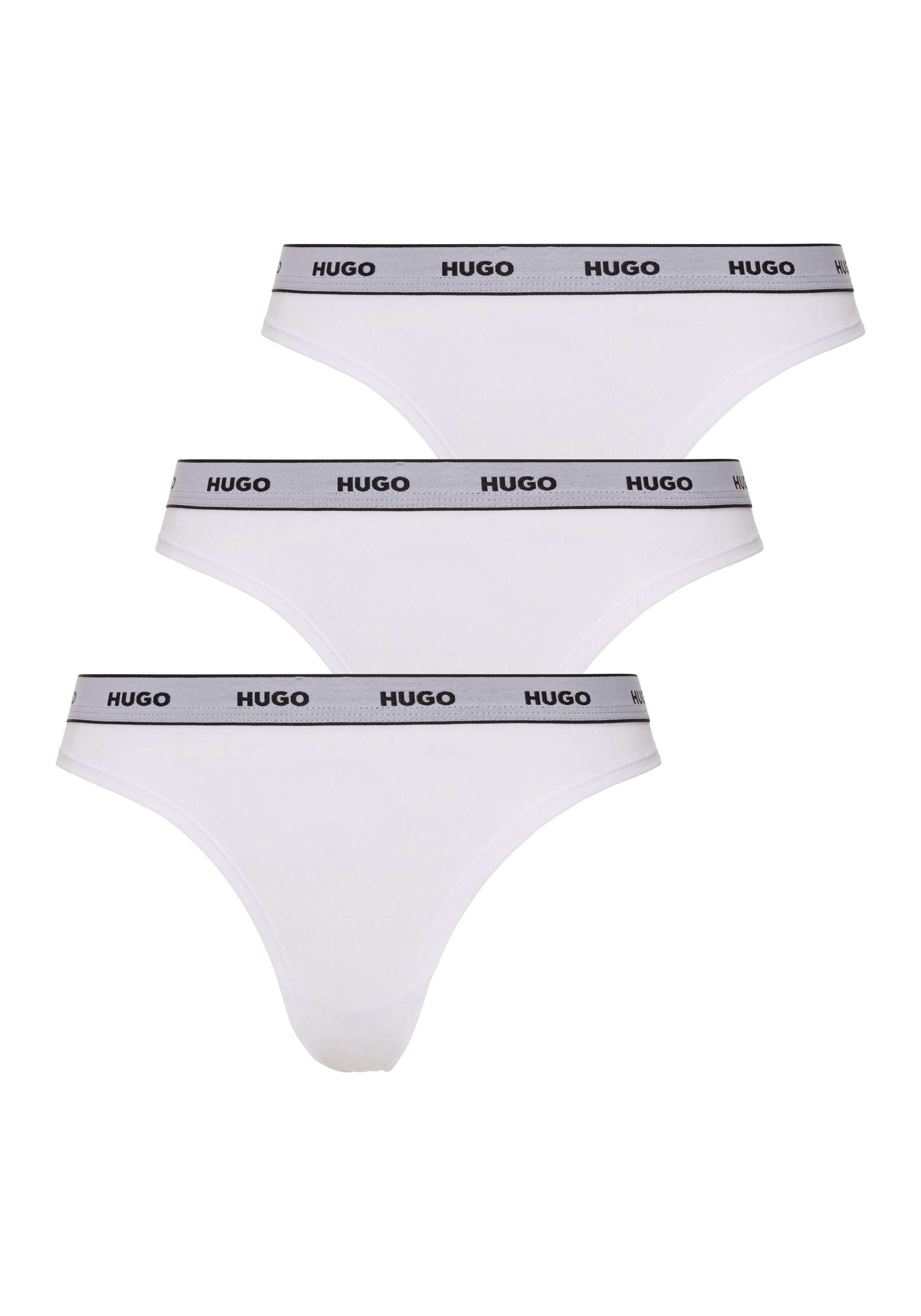 HUGO underwear T-string TRIPLET THONG STRIPE met logo-opschrift op de band (set, 3 stuks, 3) dames strings maat S (36) wit