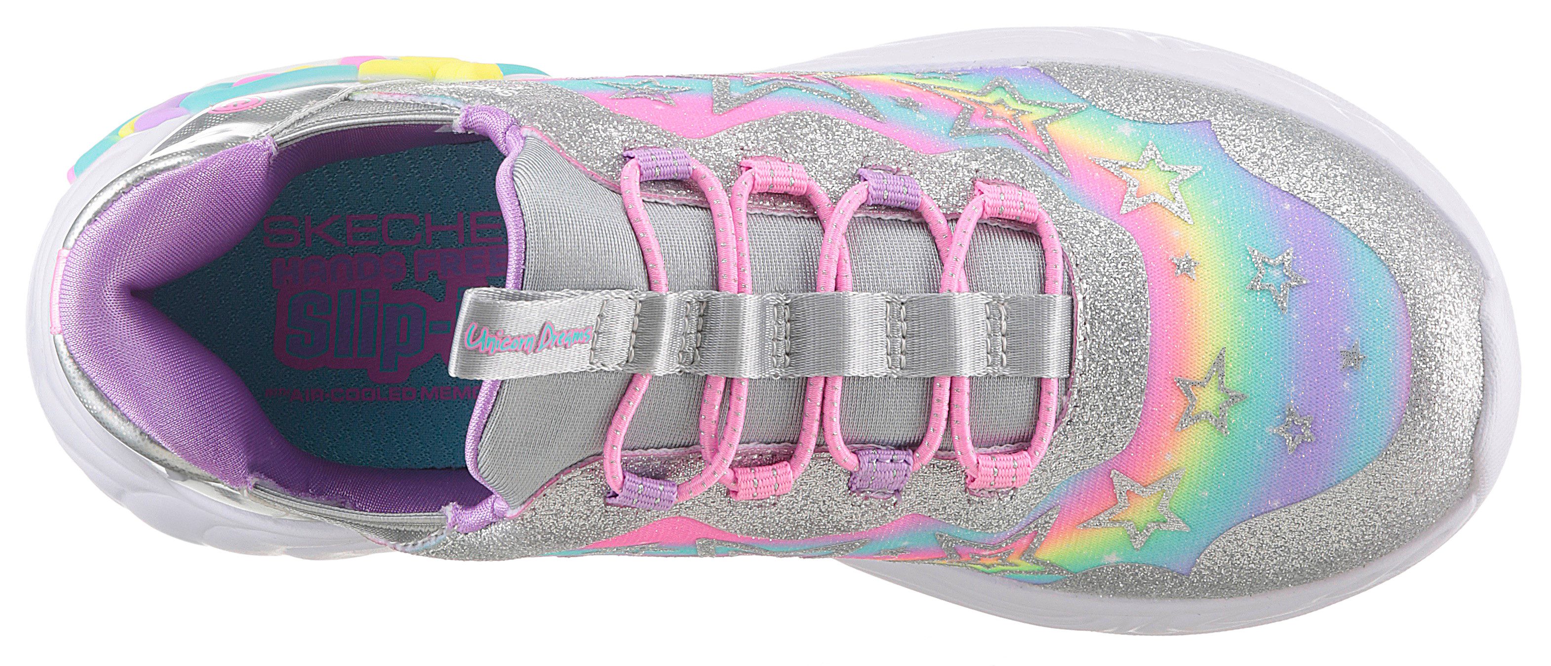 Skechers Slip-on sneakers UNICORN DREAMS LIGHTS , glitter-blink schoen om in te glijden, maat sjabloon om te downloaden