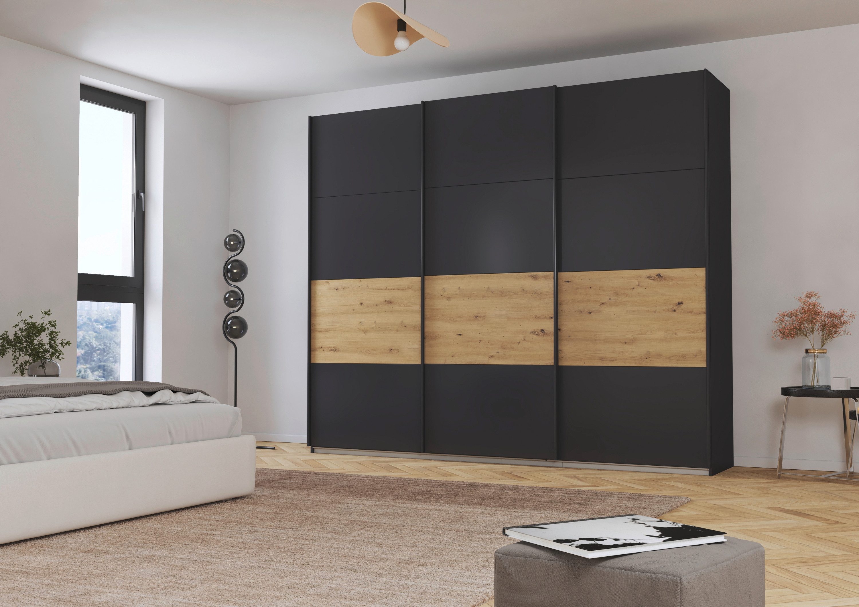 rauch Schuifdeurkast Kledingkast Kast Garderobe CORTONA inclusief indeling, 2 stoffen dozen en extra planken