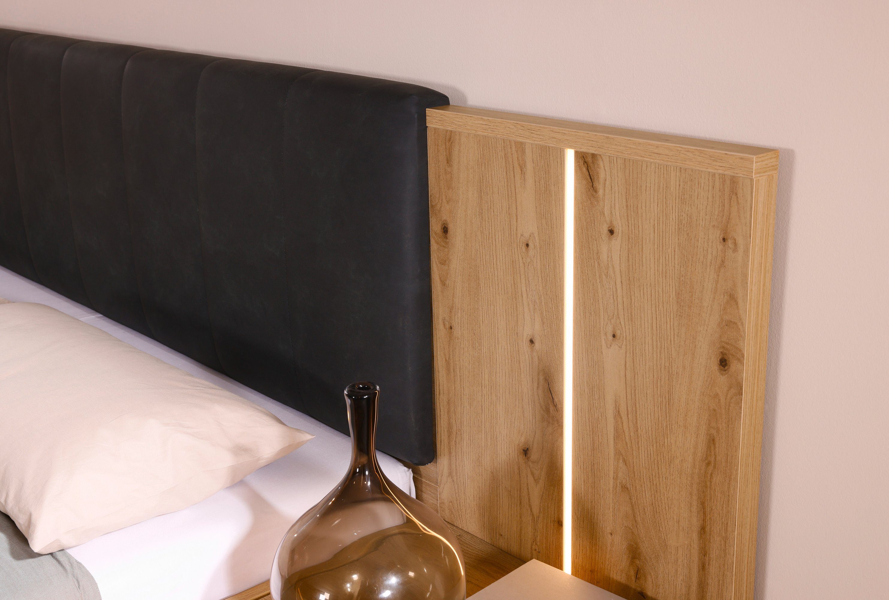 rauch Ledikant Bed Tweepersoons Futonbed APOLLON 2 hang-nachttafels, panelen met verlichting made in germany (set, 5-delig)