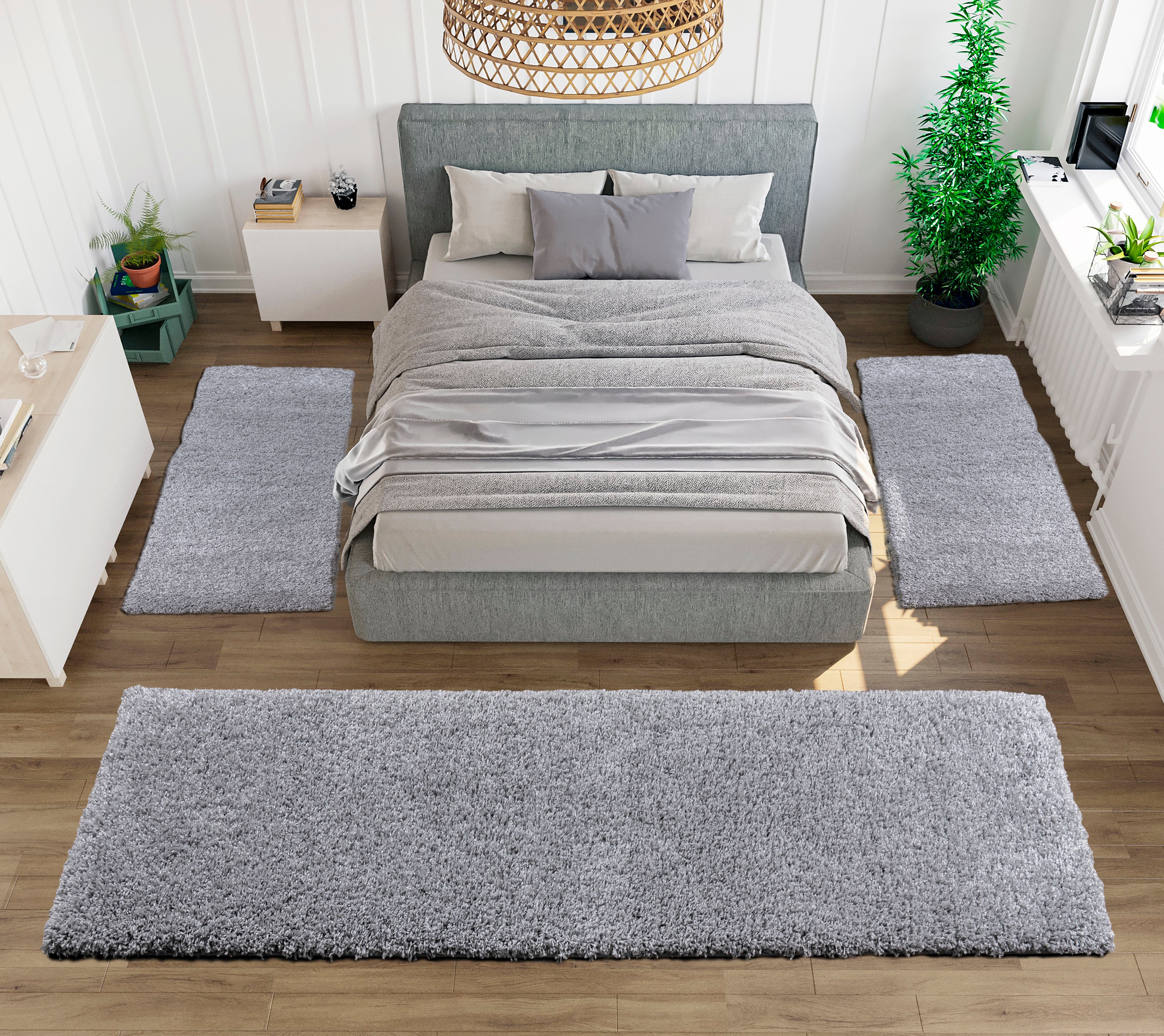 my home Set slaapkamerkleedjes Shaggy 30 geweven, 2- of 3-delig, slaapkamerkleed, loperset, unikleuren