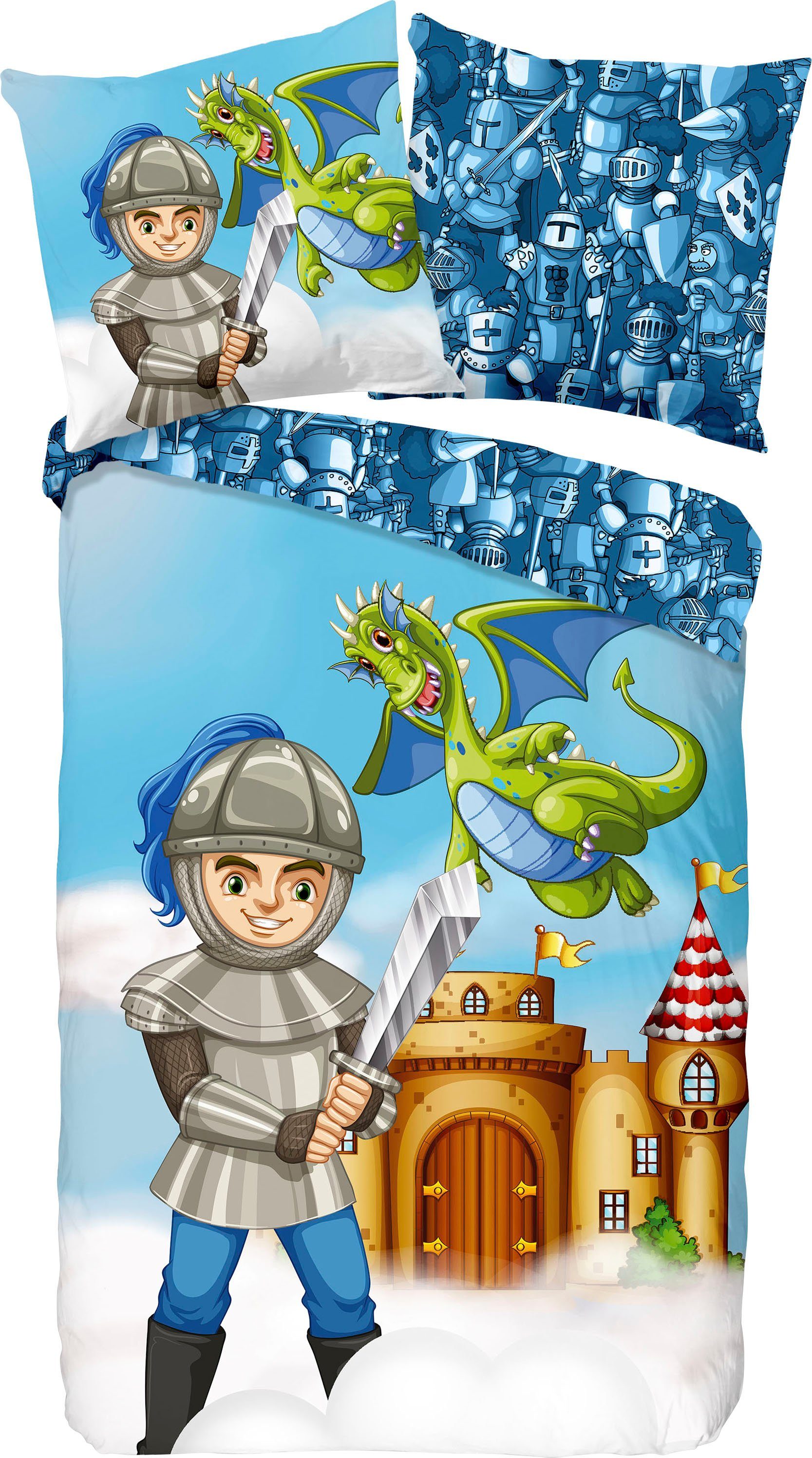 good morning Kinderovertrekset Knight Katoen, 135x200, Rits, Omkeerbaar, Kind, Jongens, Ridder (2-delig)