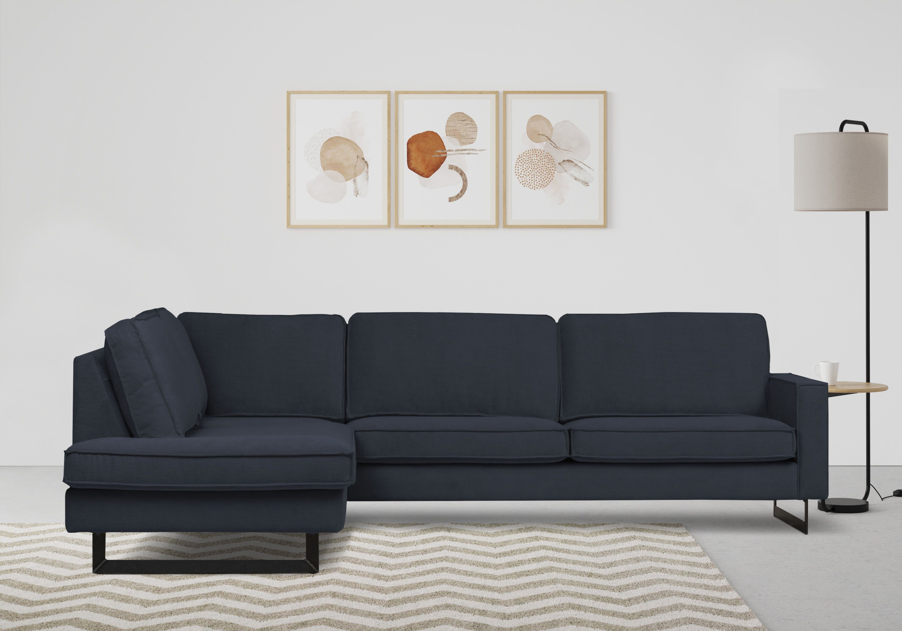 Places of Style Hoekbank Pinto, 290 cm, cord, chenille, leerlook, ottomane links/rechts