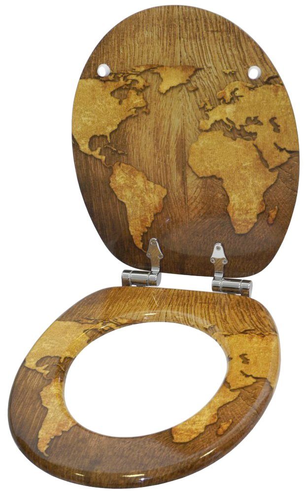 Sanilo Set badkameraccessoires World Map bestaand uit toiletzitting, badmat en wastafelplug (complete set, 3-delig)
