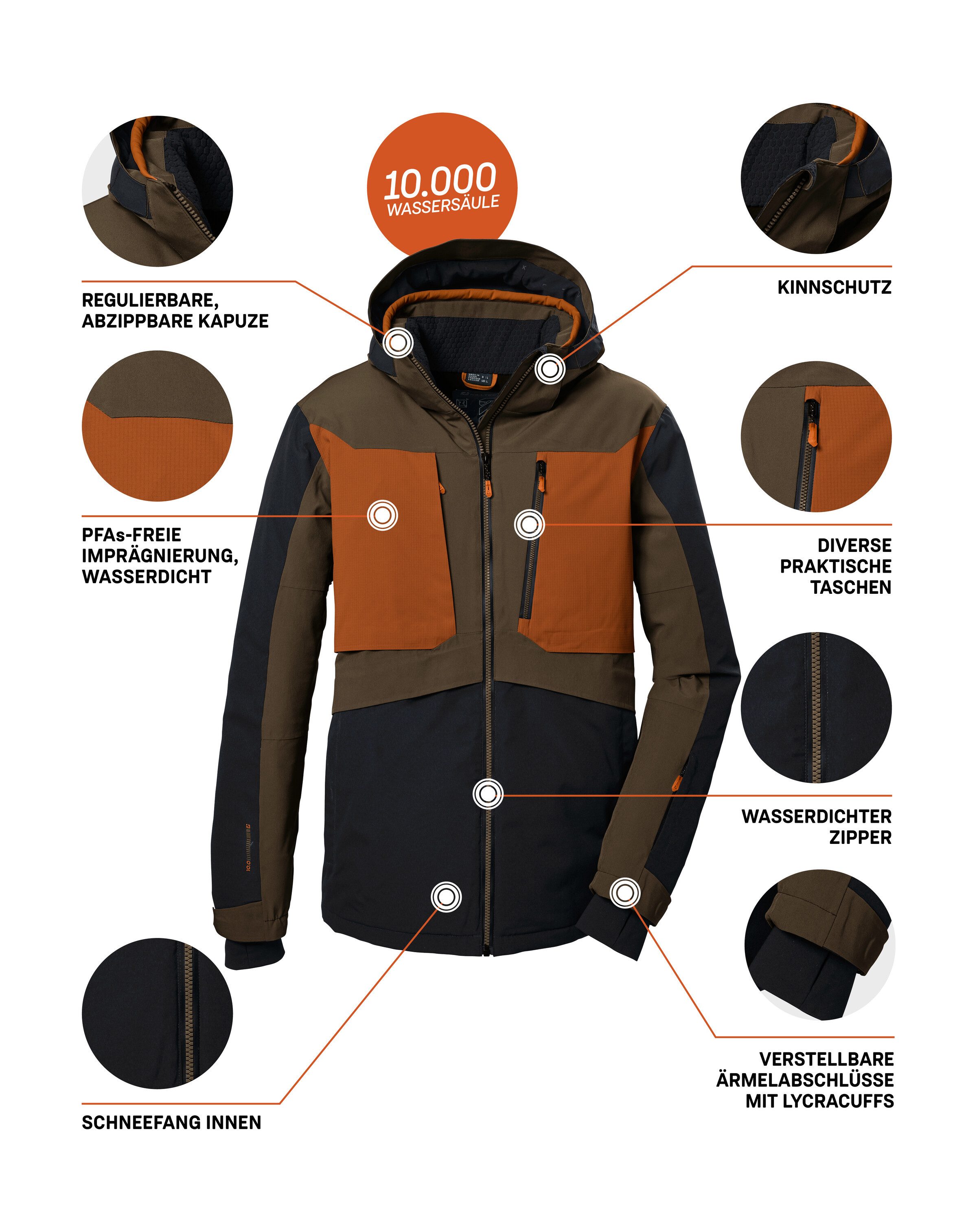 Killtec Ski-jack KSW 47 MN SKI JCKT Waterdichte herenjas, ademend, afneembare capuchon