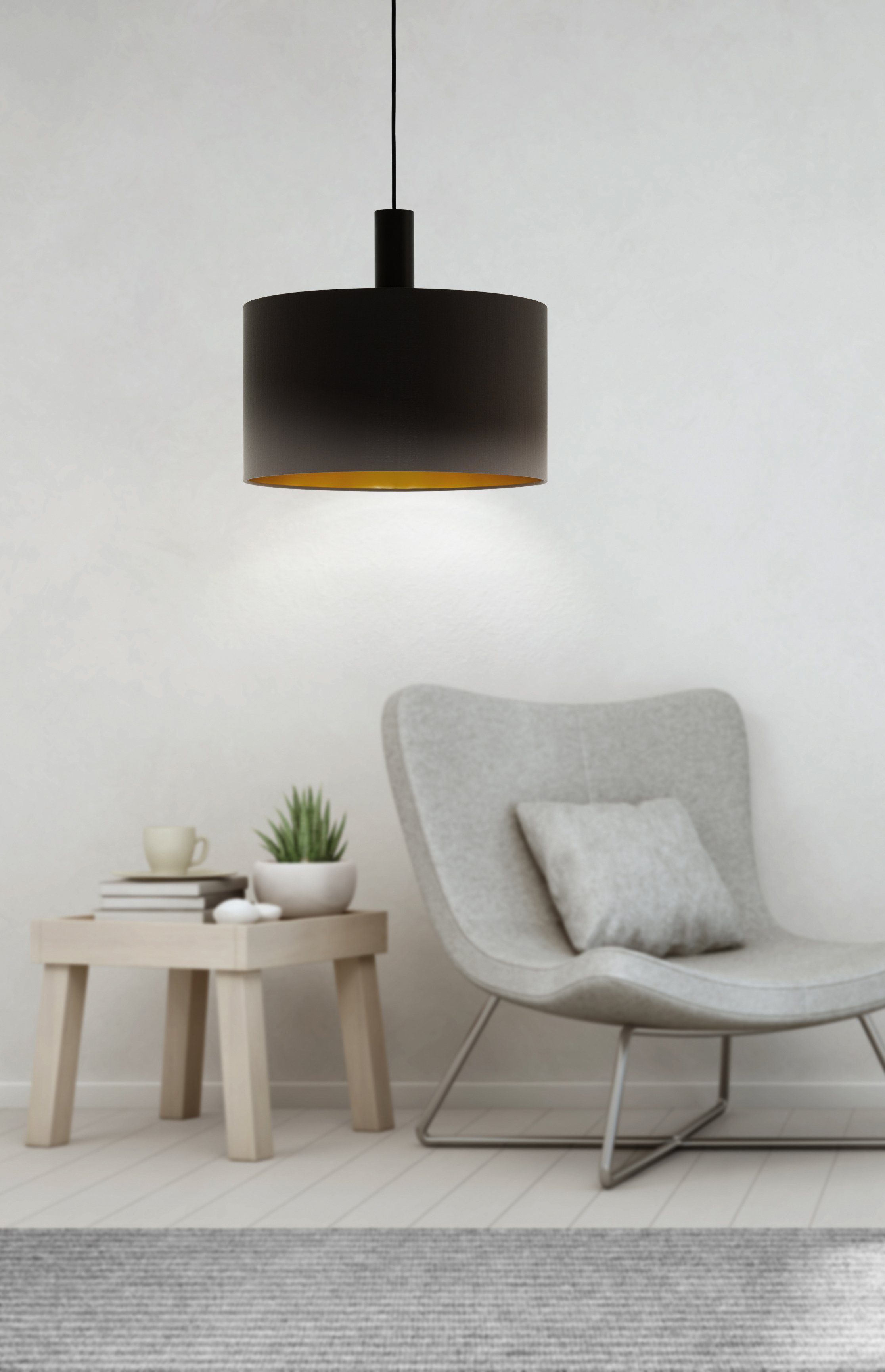 EGLO Hanglamp CONCESSA 1 Textiel hanglamp, donkerbruin, cappuccino en goudkleur, E27, Ø 38 cm (1 stuk)