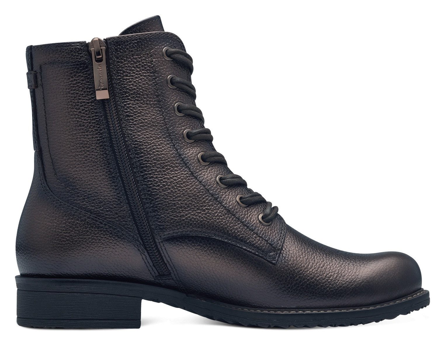 Tamaris Veterlaarsjes blokhak, veterschoenen, business schoenen in glanzende metallic look