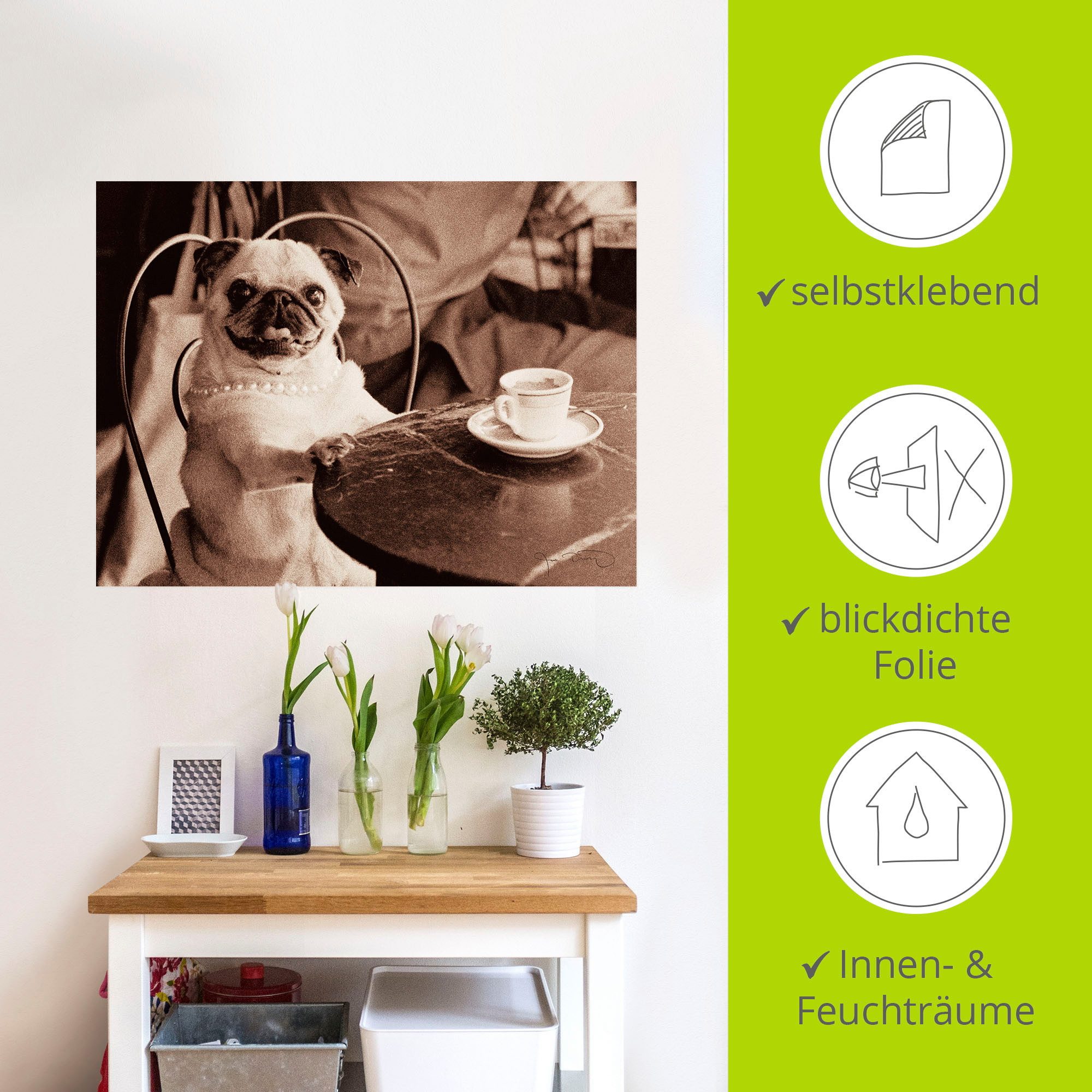 Artland Artprint Koffie mopshond als artprint op linnen, poster, muursticker in verschillende maten