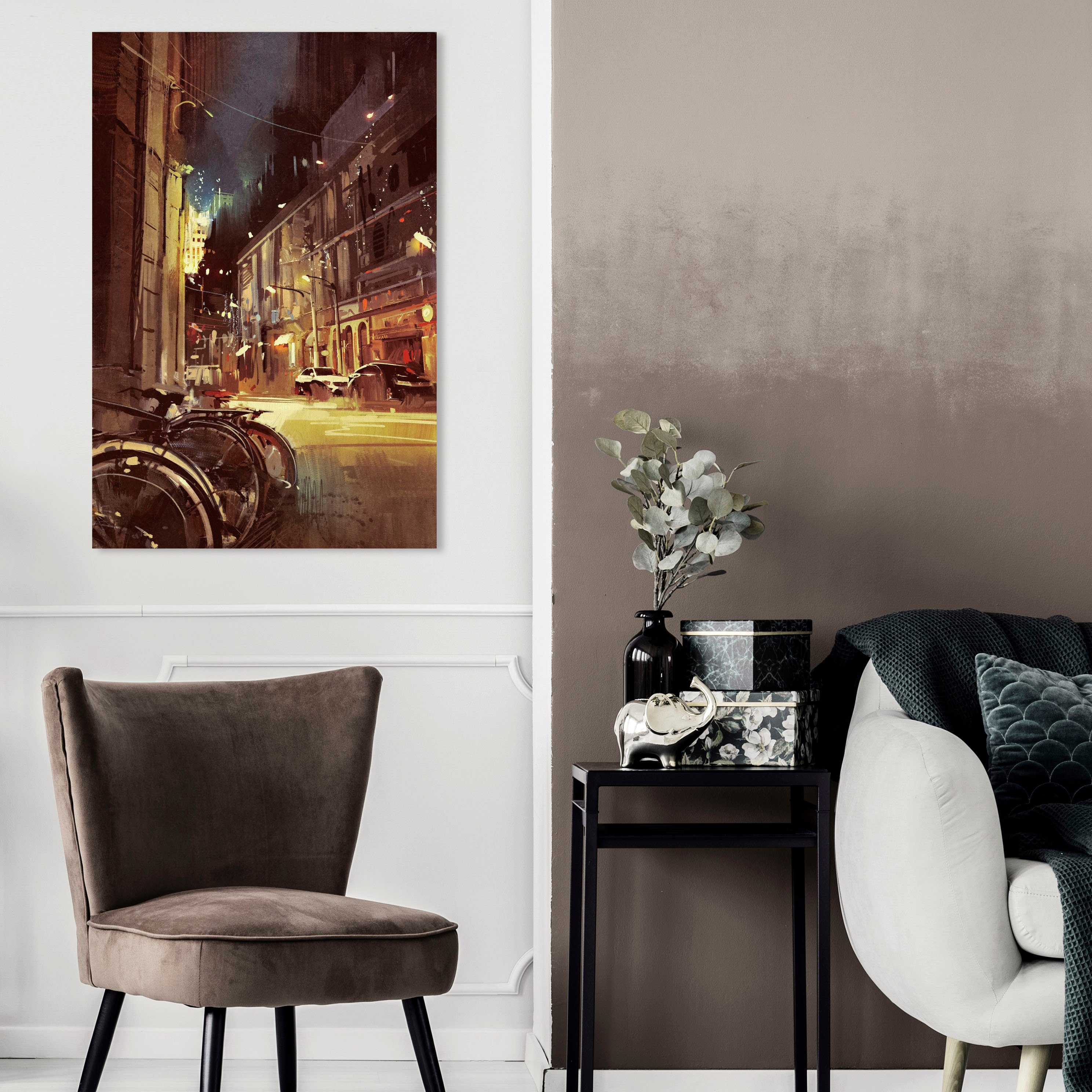 queence Artprint op linnen Stad fiets Premium canvasstof, handgemaakt in Duitsland