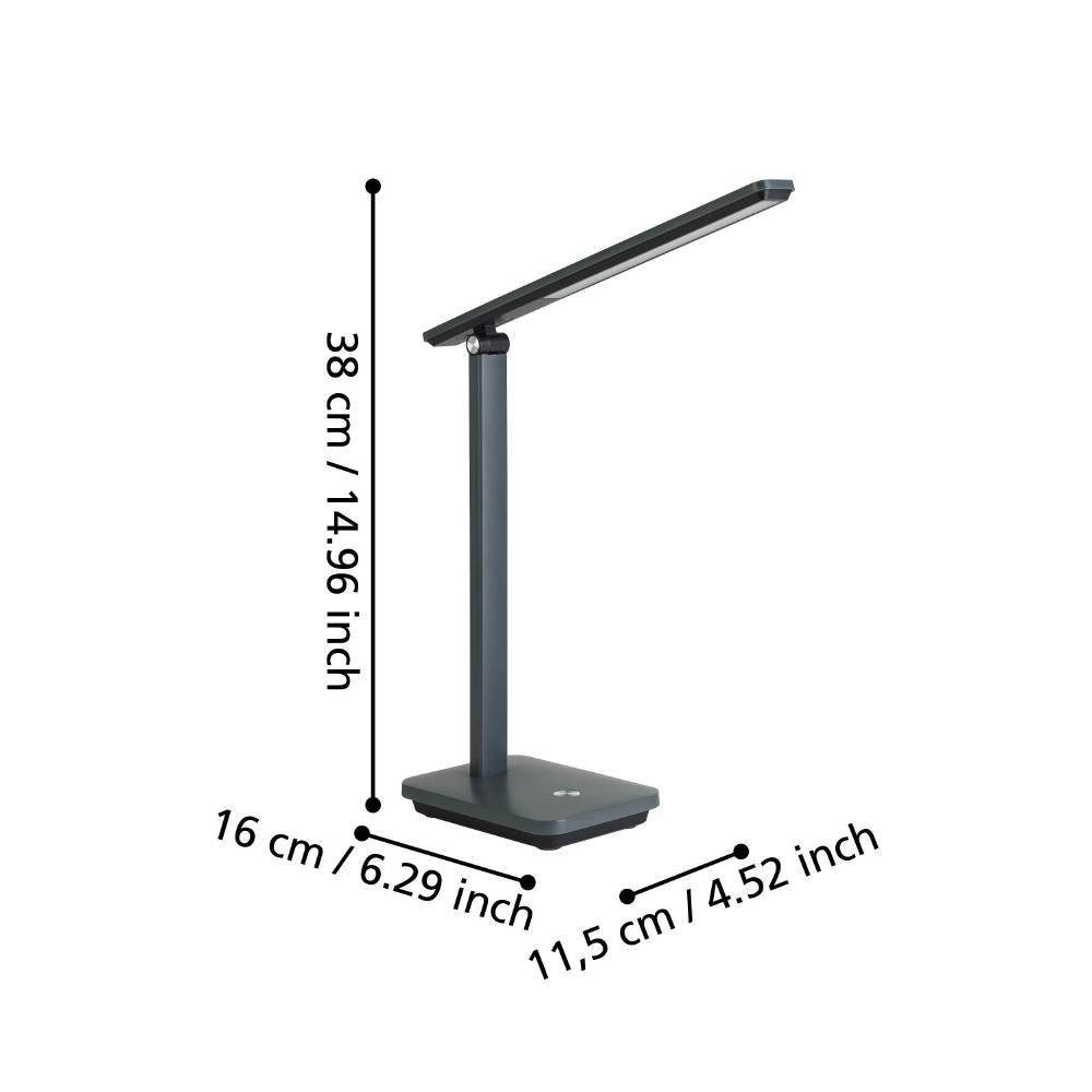 EGLO Tafellamp INIESTA LED tafellamp, grijs-zwart, touchsensor, dimbaar, USB Nachttafellamp touch dimbaar, USB-oplaadfunctie, grijs en zwart (1 stuk)