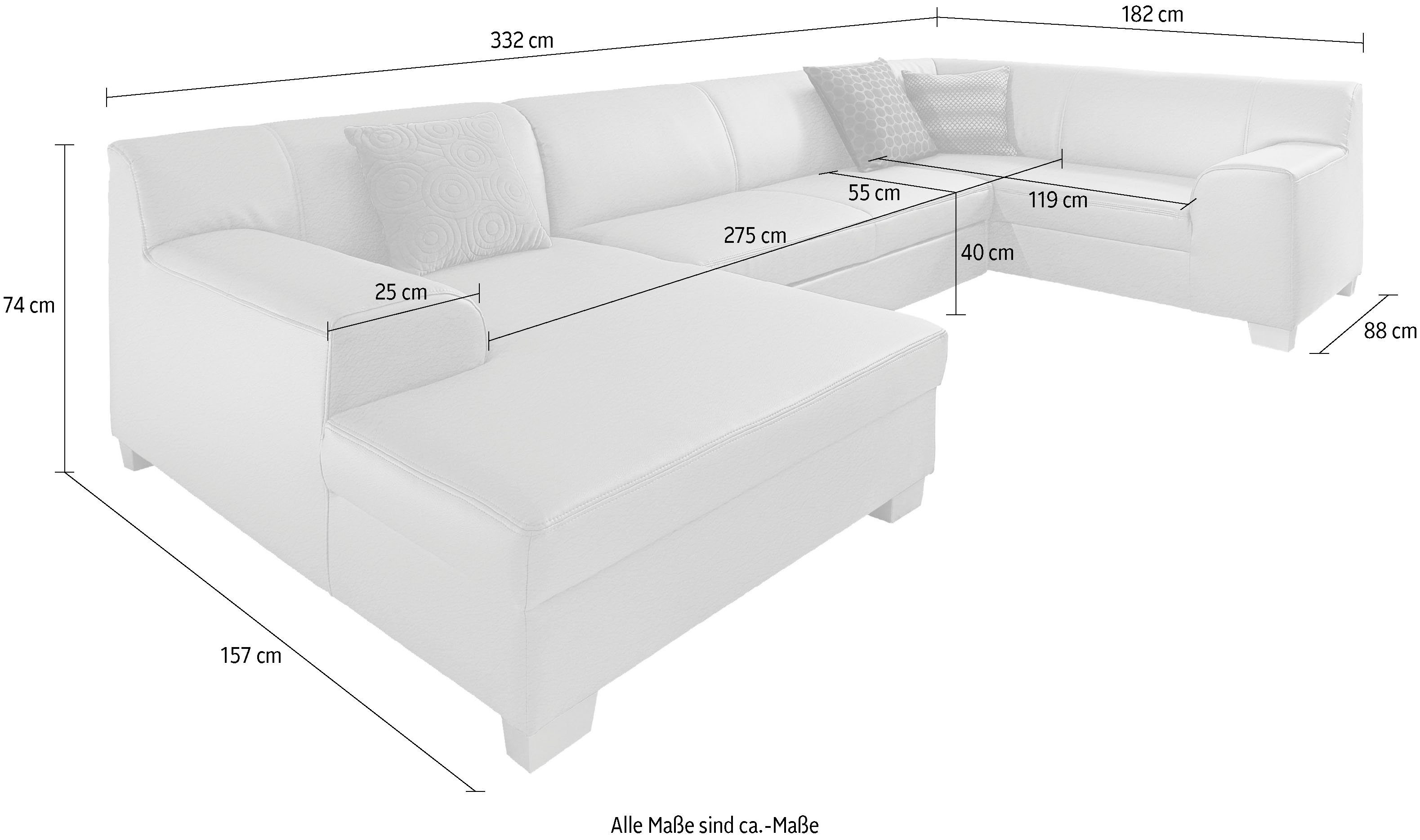 DOMO collection Zithoek Amando U-vorm naar keuze met bedfunctie, stevig zitcomfort, vrij in de ruimte te plaatsen