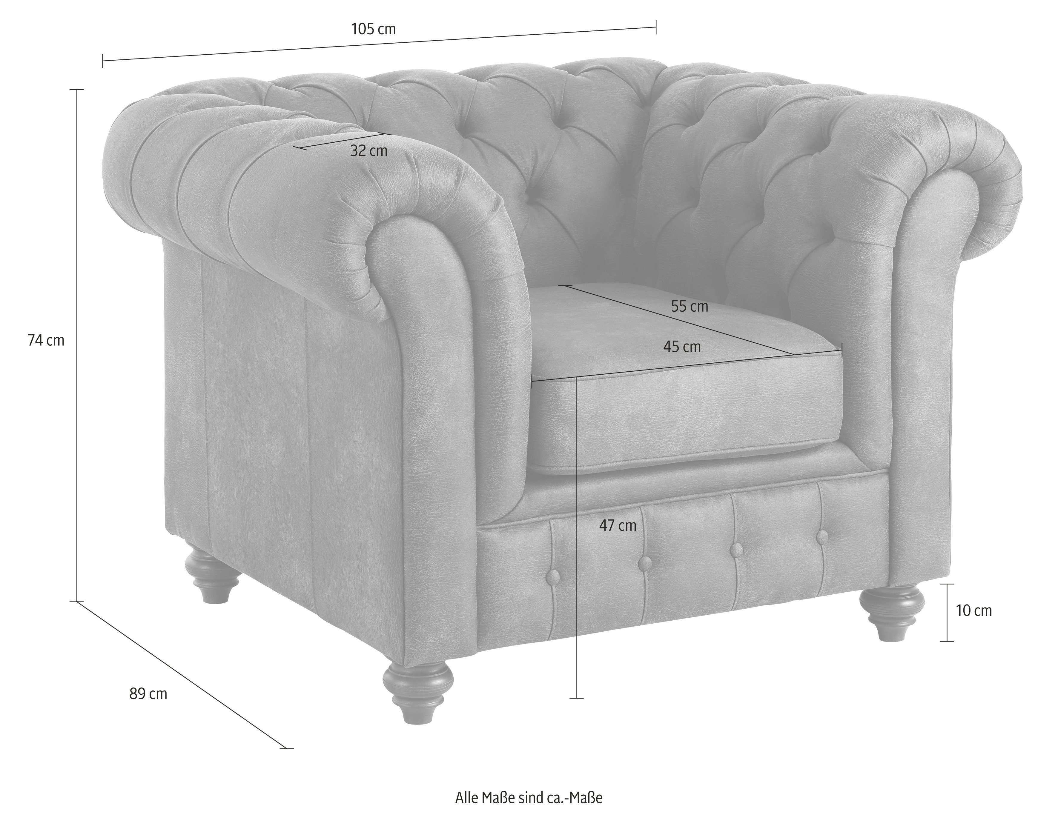Home affaire Fauteuil Chesterfield B/D/H: 105/69/74 cm met hoogwaardige knoopdetails, ook in leer