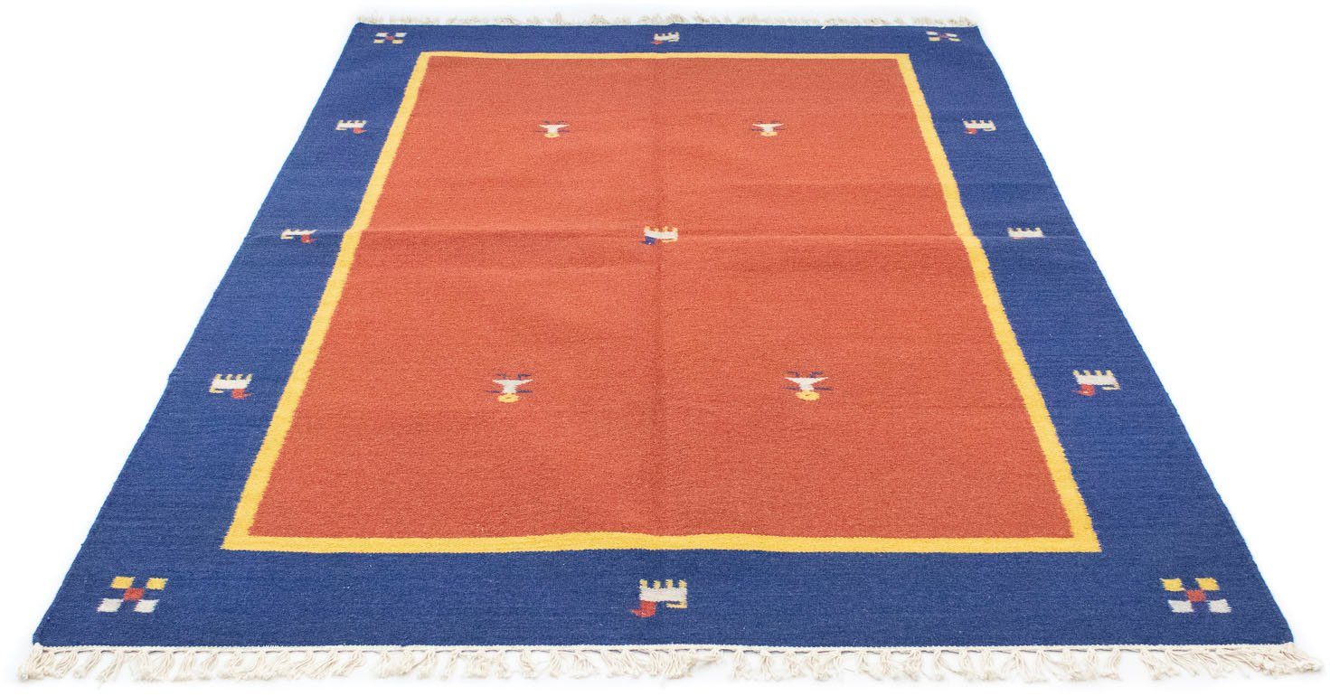morgenland Wollen kleed Kelim vloerkleed met de hand geweven oranje Laagpolig