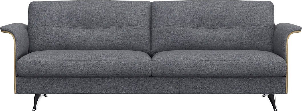 FLEXLUX 3-zitsbank Glow designbank, comfortabel en comfortabel door hoogwaardige zitconstructie blauw, 3-zitsbanken, Armlehnen in Walnuss